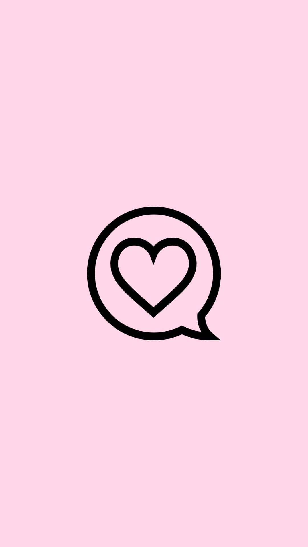A black heart outline in a speech bubble on a light pink background - Pink, love