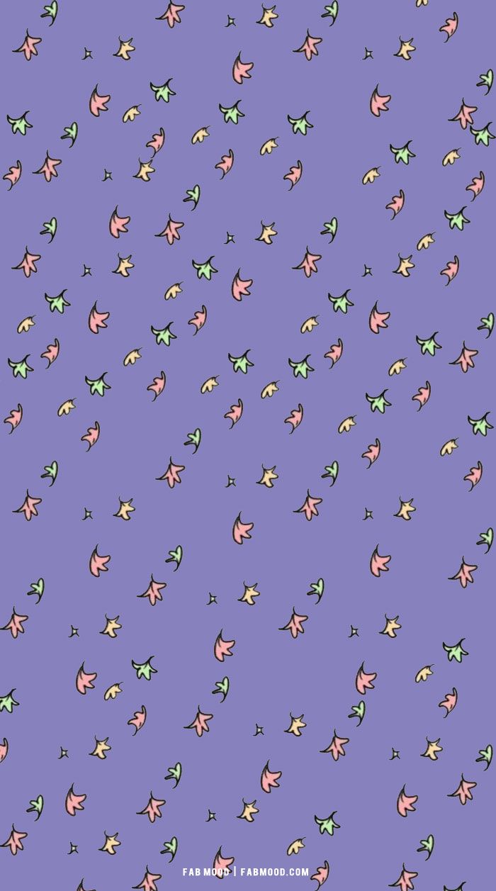 A purple background with small birds flying around - Leaves, candy cane