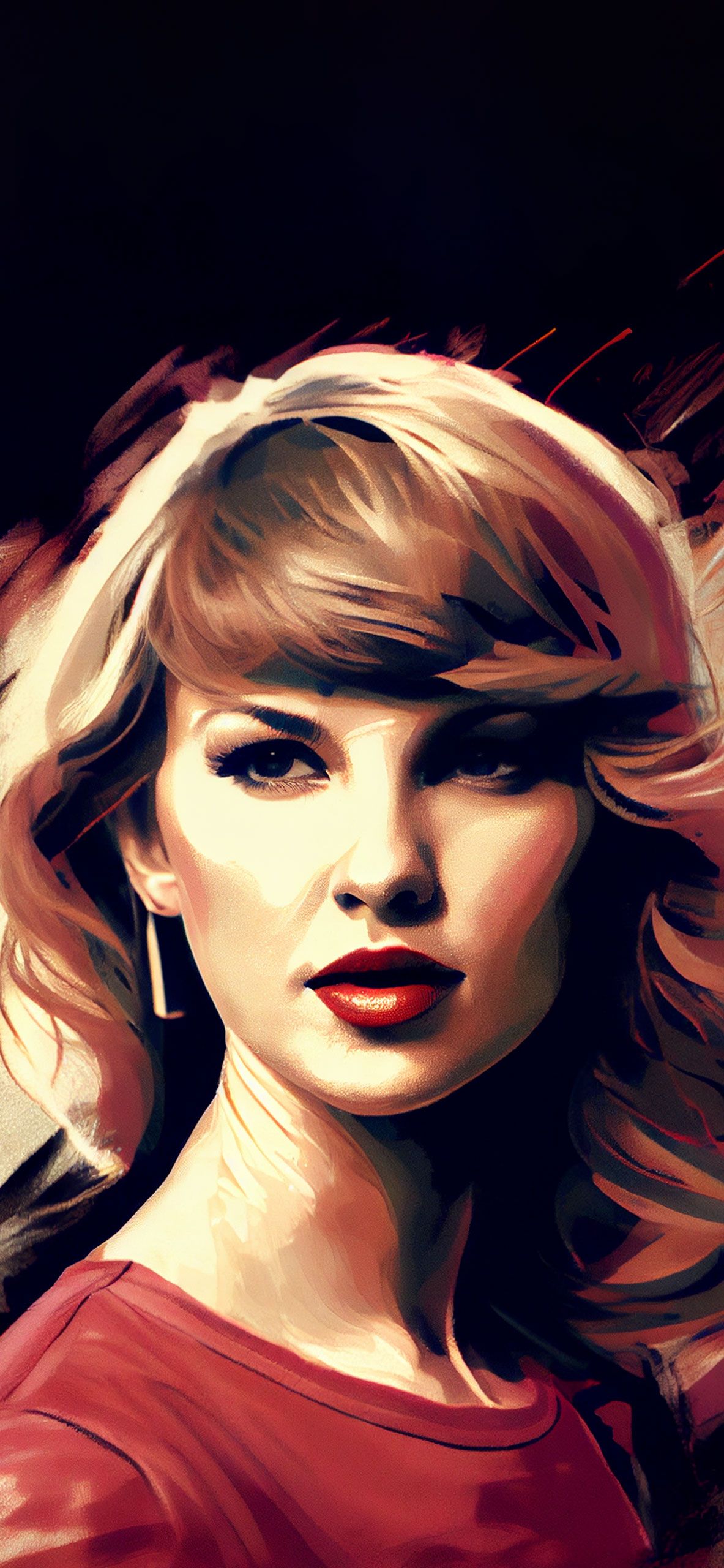 Taylor swift, 2019, singer, pop, country, blonde, red lips, portrait, digital art, black background - Taylor Swift