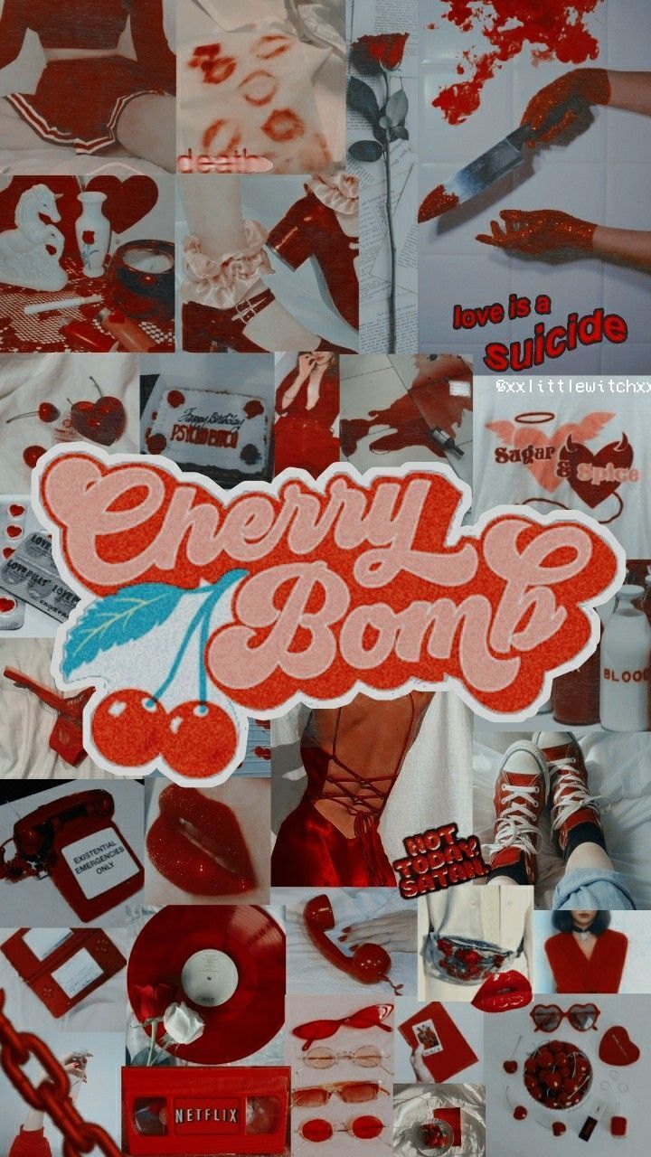A collage of pictures with cherry bombs on them - Blood, cherry