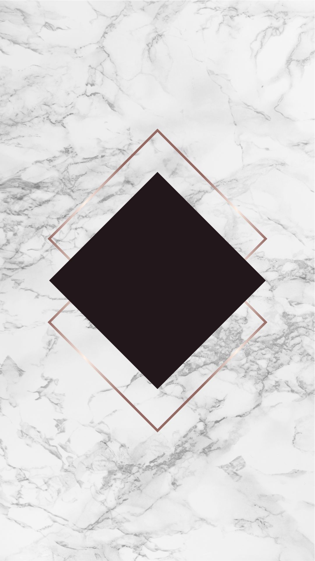 Black square in a rose gold frame on a white marble background - Marble