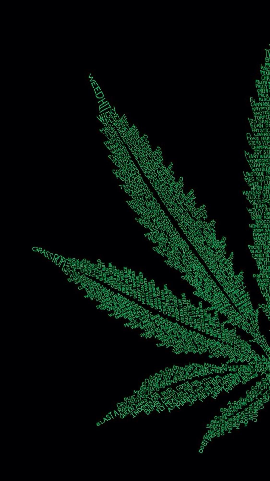 A green marijuana leaf on black background - Weed