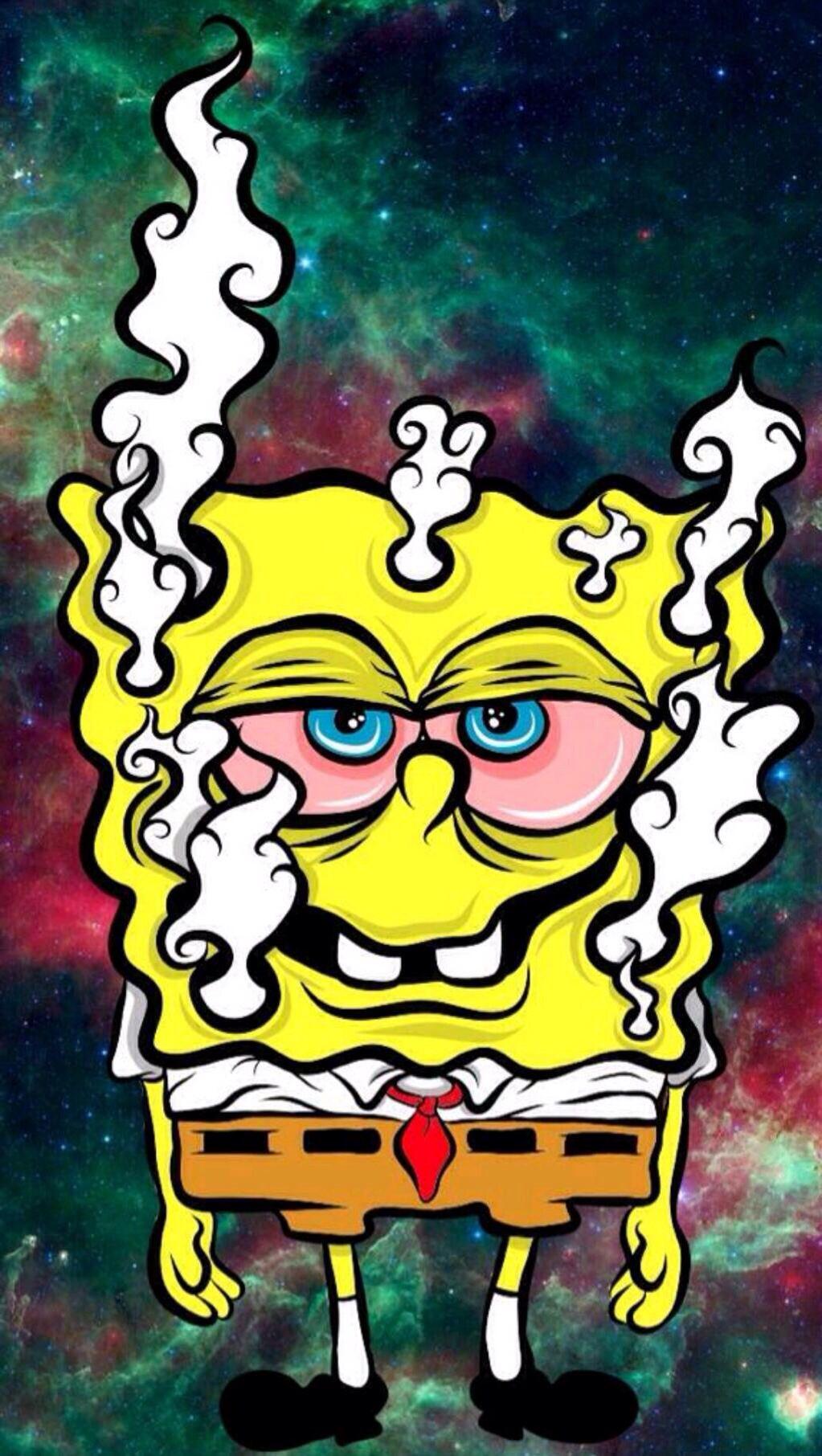 Sponge bob smoking a cigarette in space - Weed