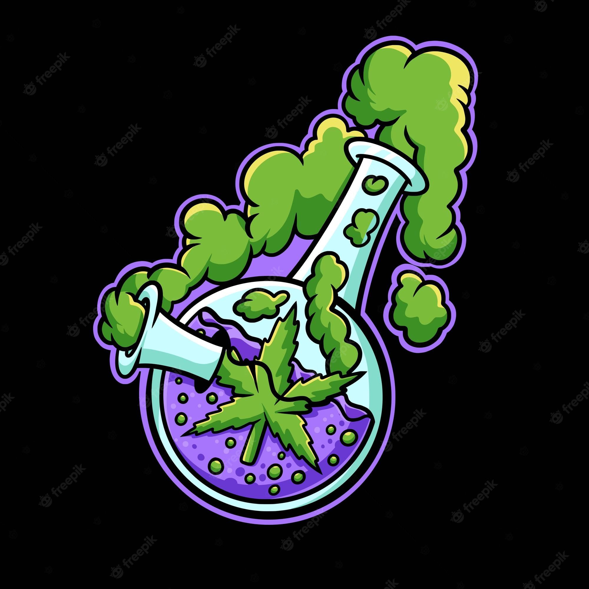 Cannabis leaf in a beaker with smoke illustration - Weed