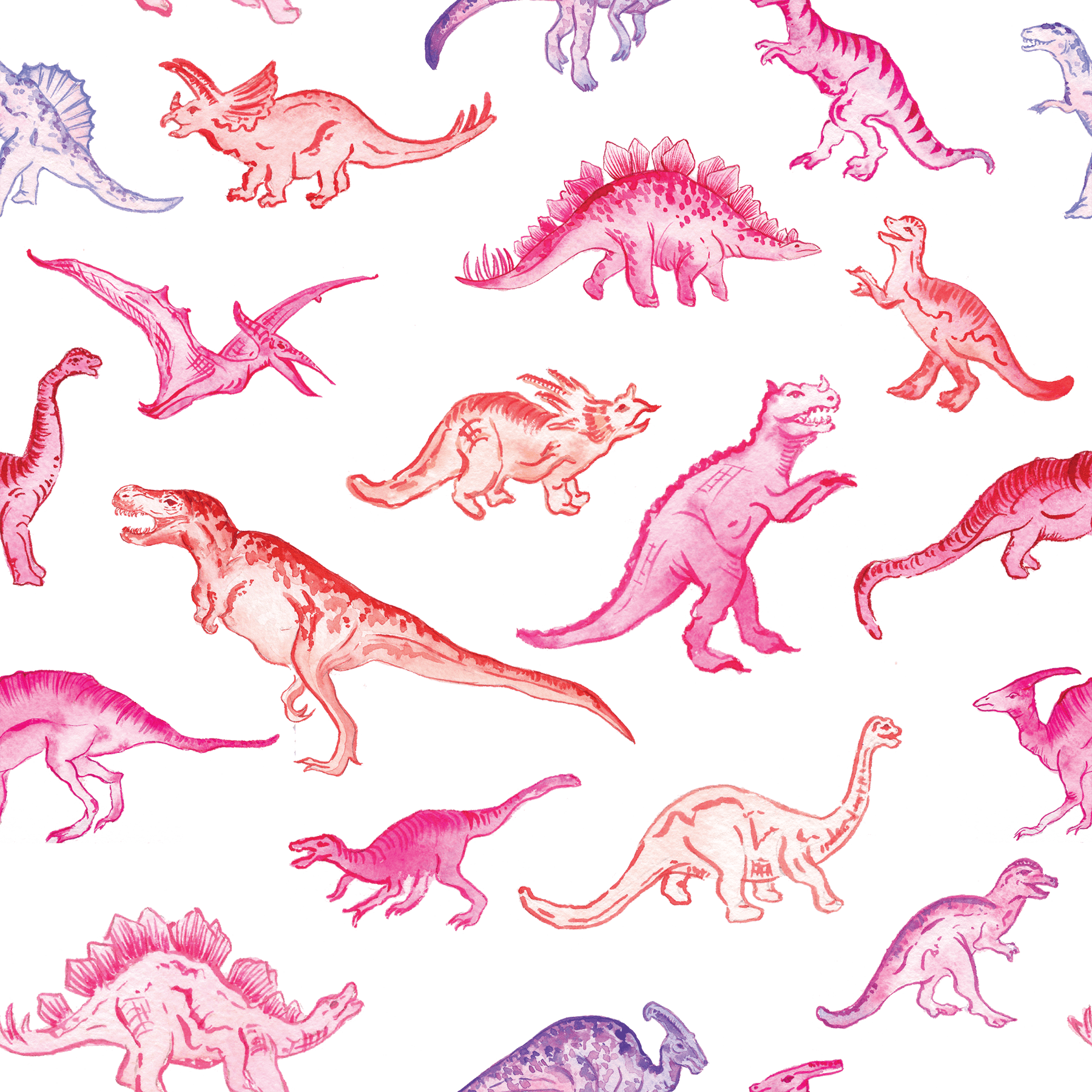 Pink Dinosaurs Removable Wallpaper