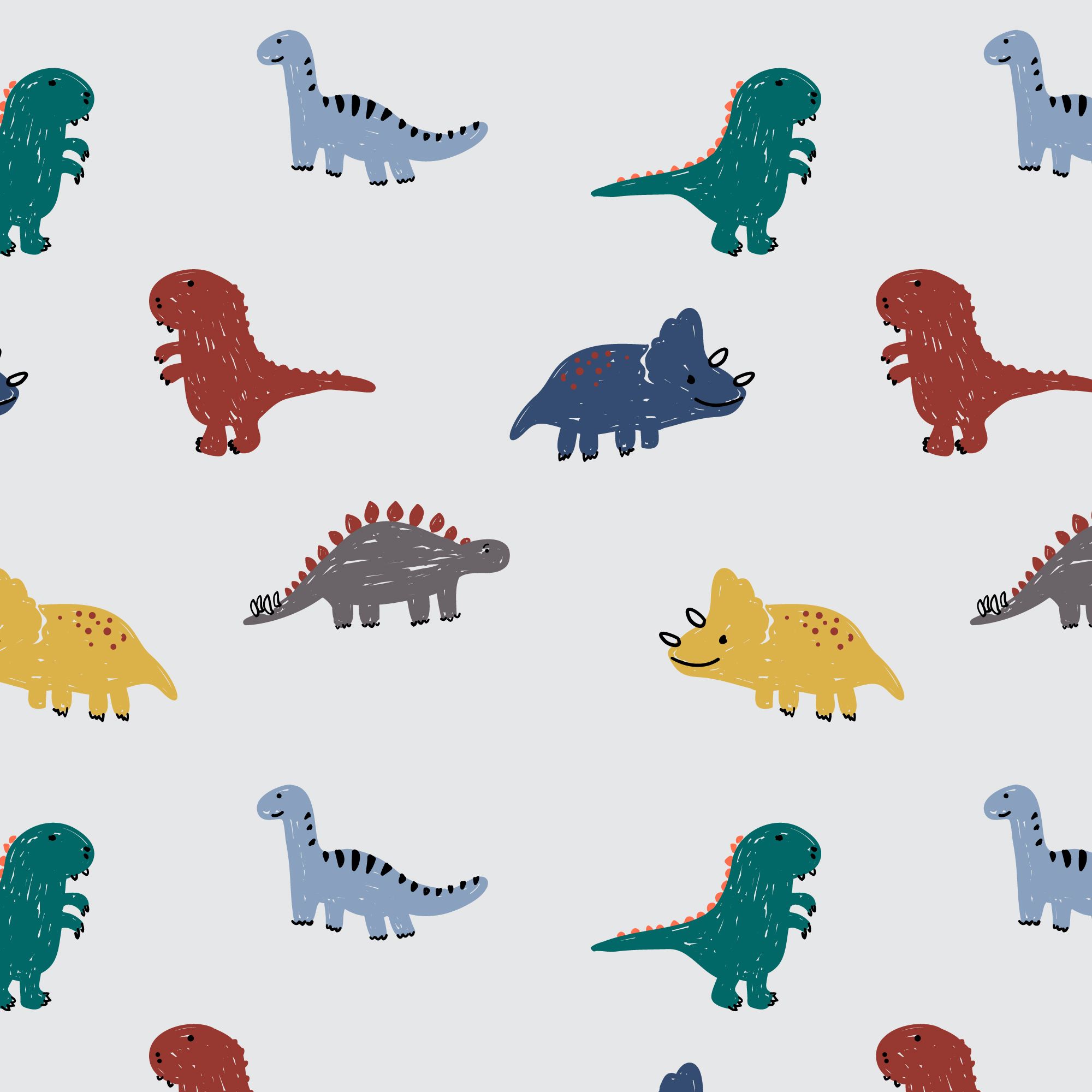 A pattern of colorful dinosaurs on a light blue background - Dinosaur