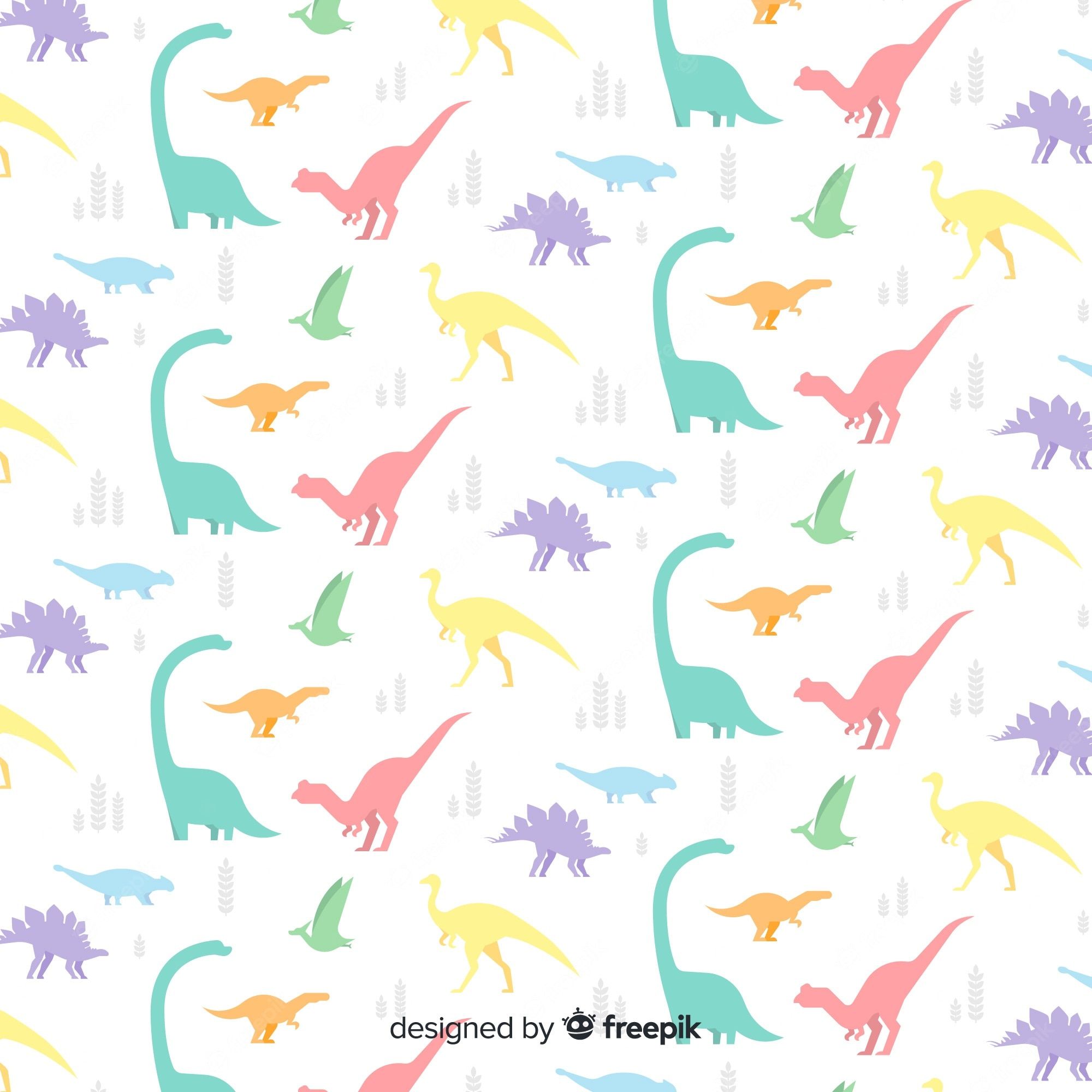 Hand drawn colorful dinosaurs pattern on a white background - Dinosaur