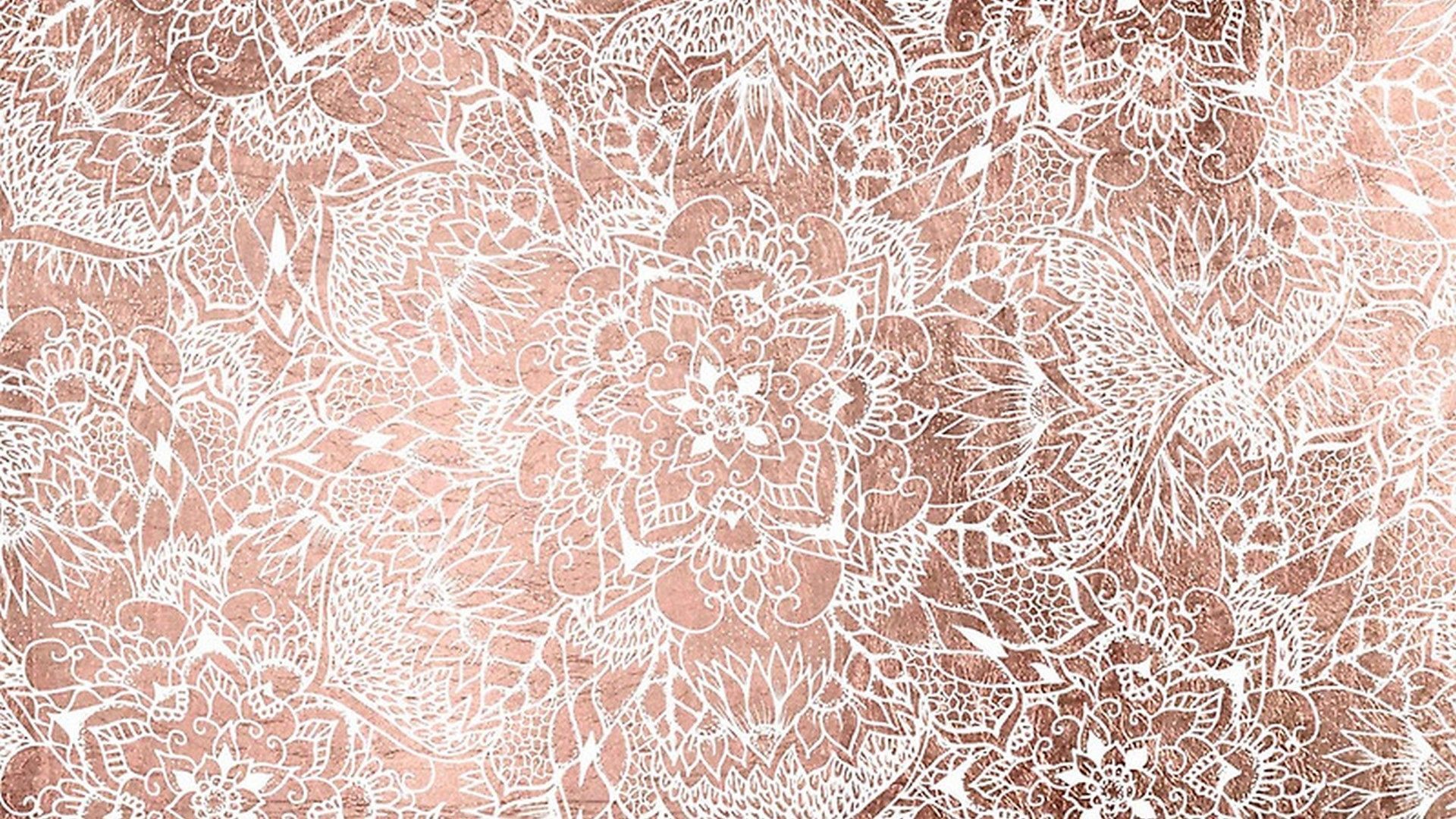 A rose gold and white floral pattern on a metallic background - Rose gold