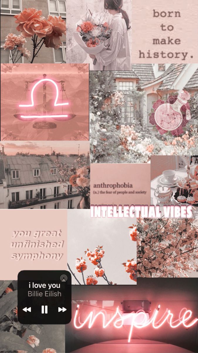 Collage of pink aesthetic images including flowers, a neon sign, and a book cover. - Libra