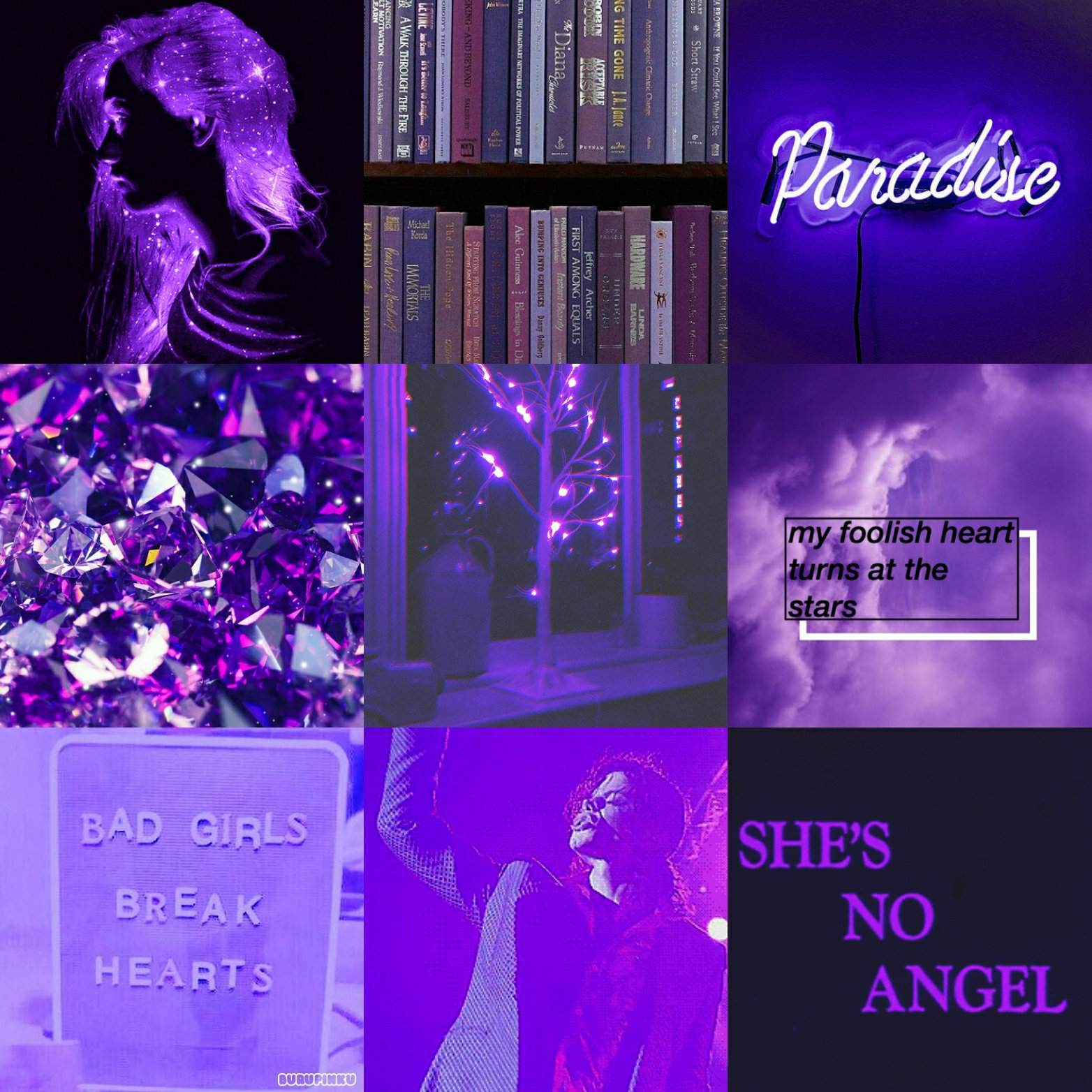 A collage of purple images with different words and phrases - Virgo