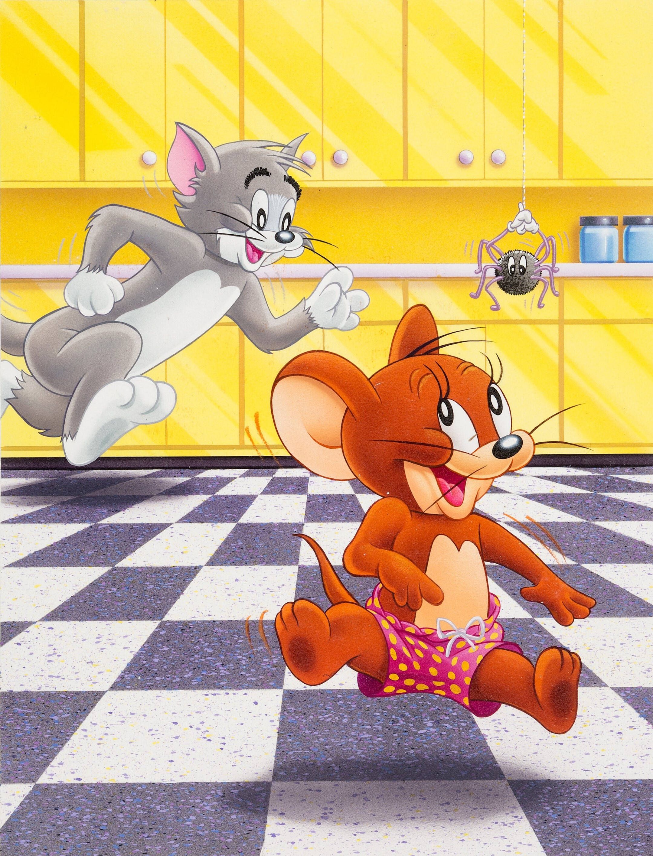 Jerry and Tom chase each other in the kitchen - Tom and Jerry