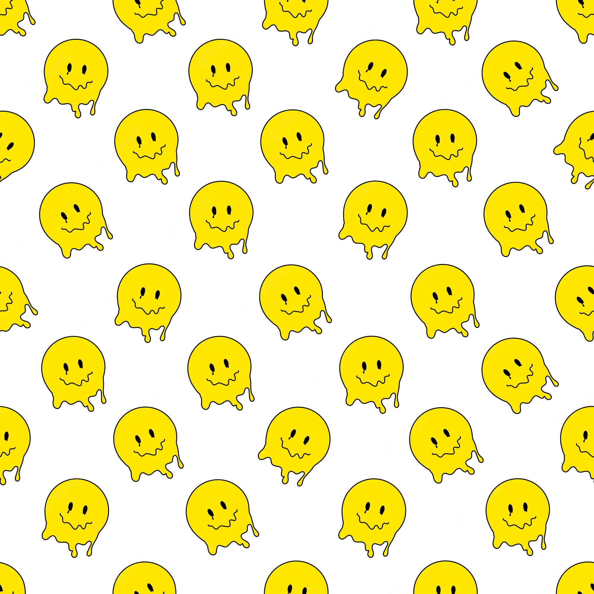 A pattern of melting smiley faces on a white background - Smile