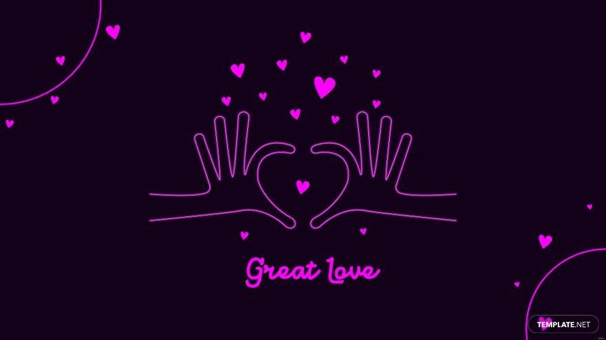 A hand holding two hearts with the words great love - Neon purple