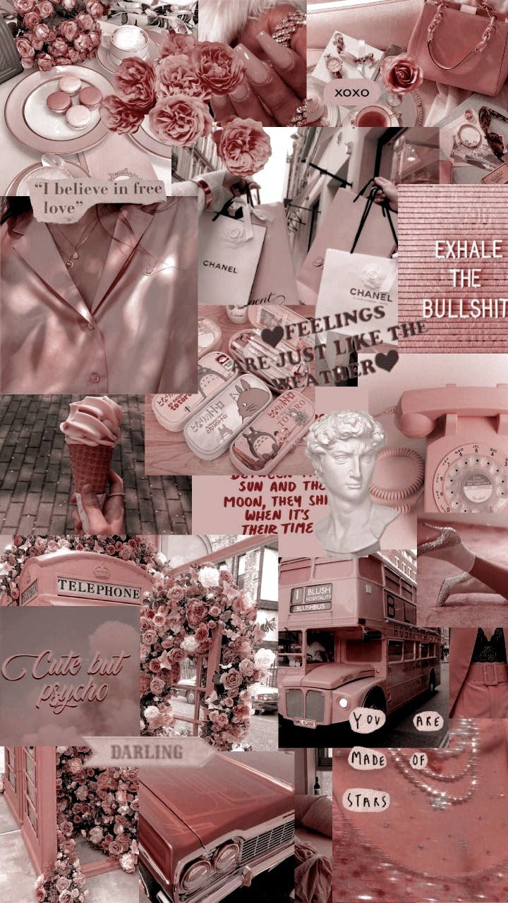 A collage of pictures with red and pink - Rose gold, Chanel
