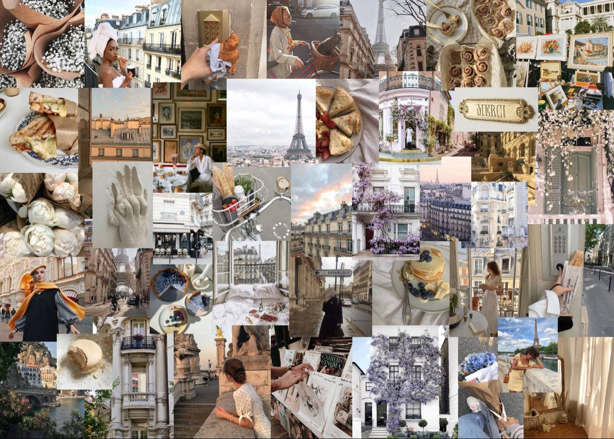 A collage of photos of travel destinations and food. - Collage