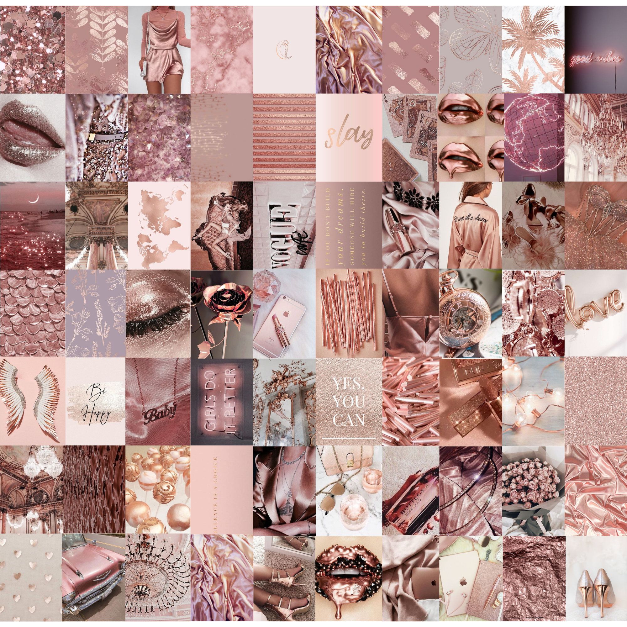 Rose Gold Photo Wall Collage Kit Rose Gold Aesthetic Pink