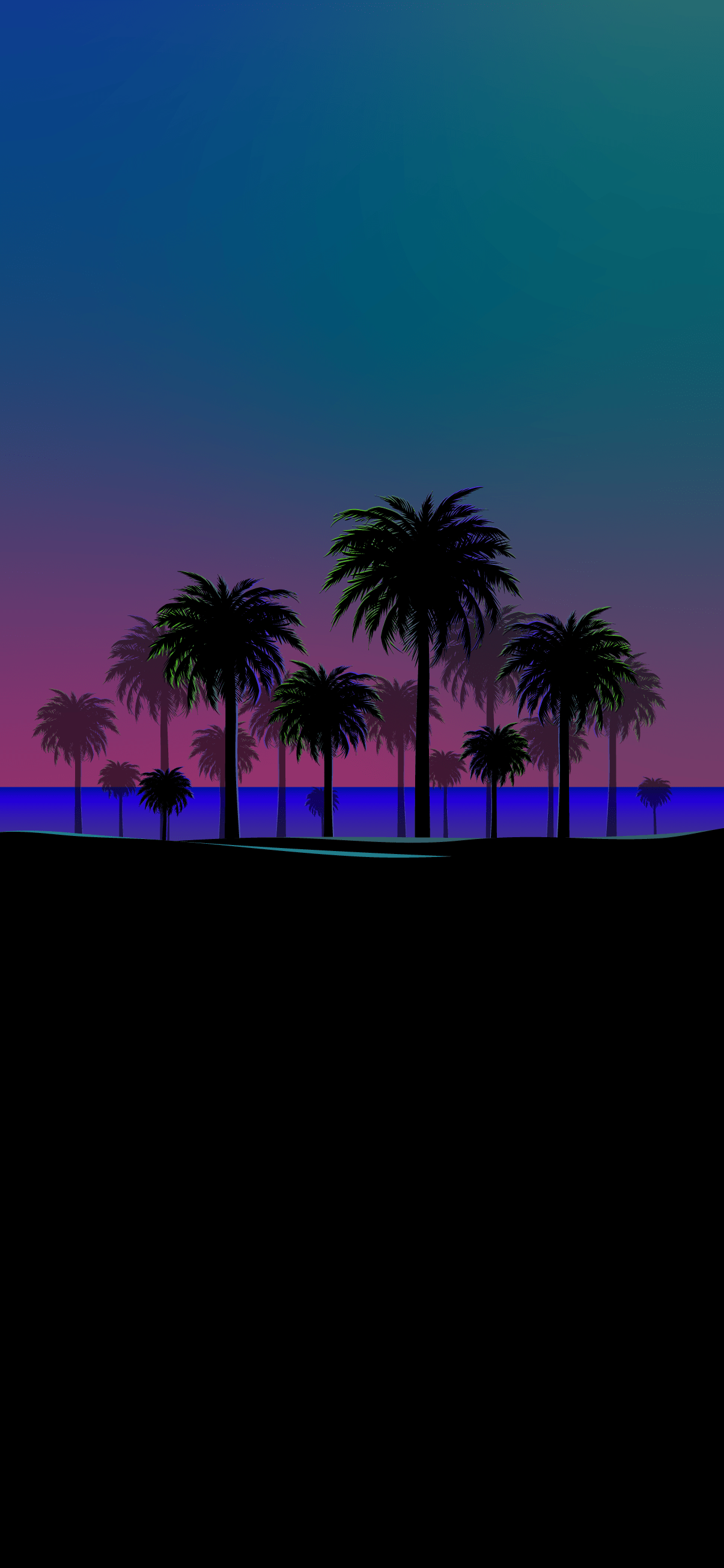 A silhouette of palm trees on a purple and blue gradient background. - IPhone, cool, couple, HD