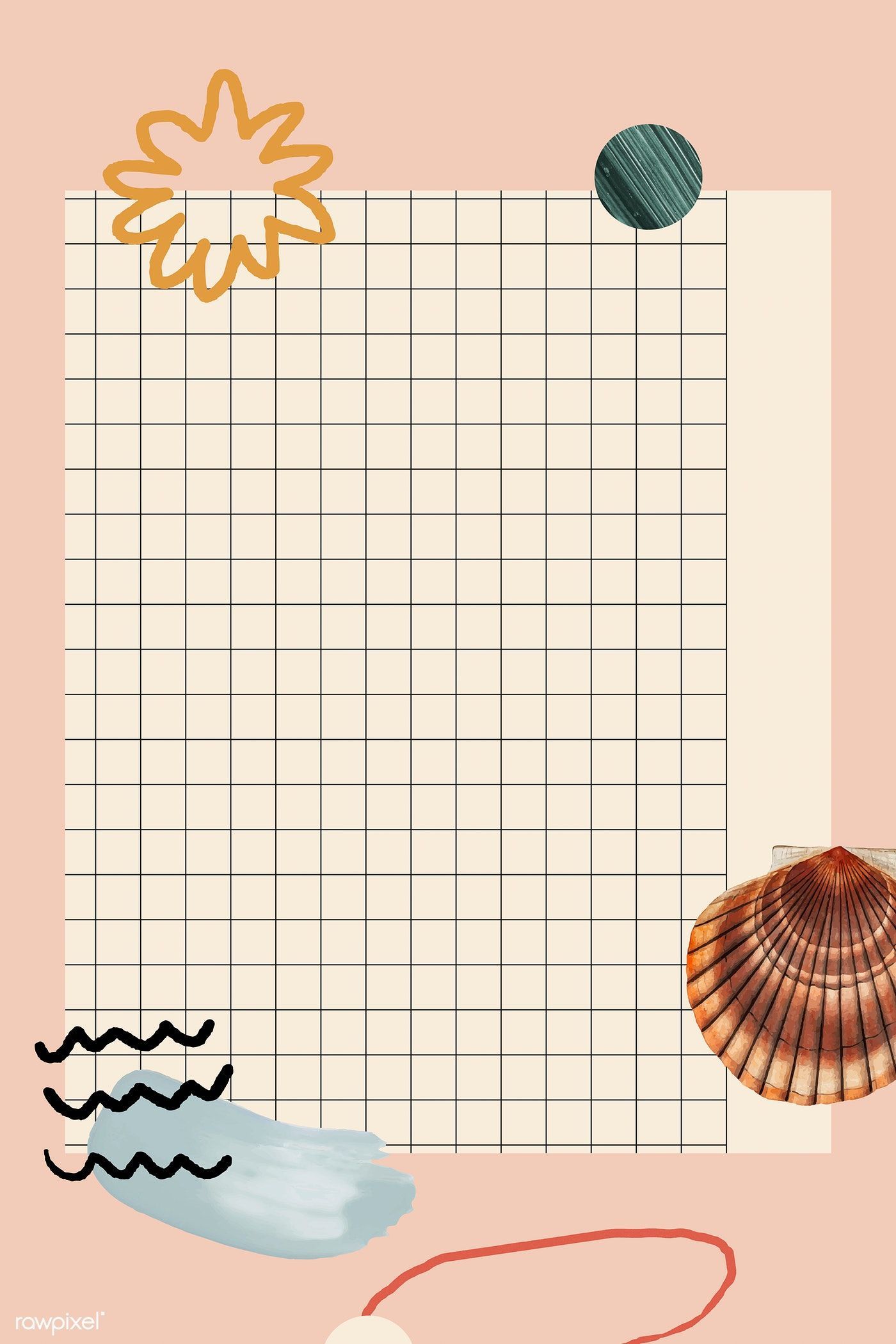 Summer themed notepad with a seashell - Grid