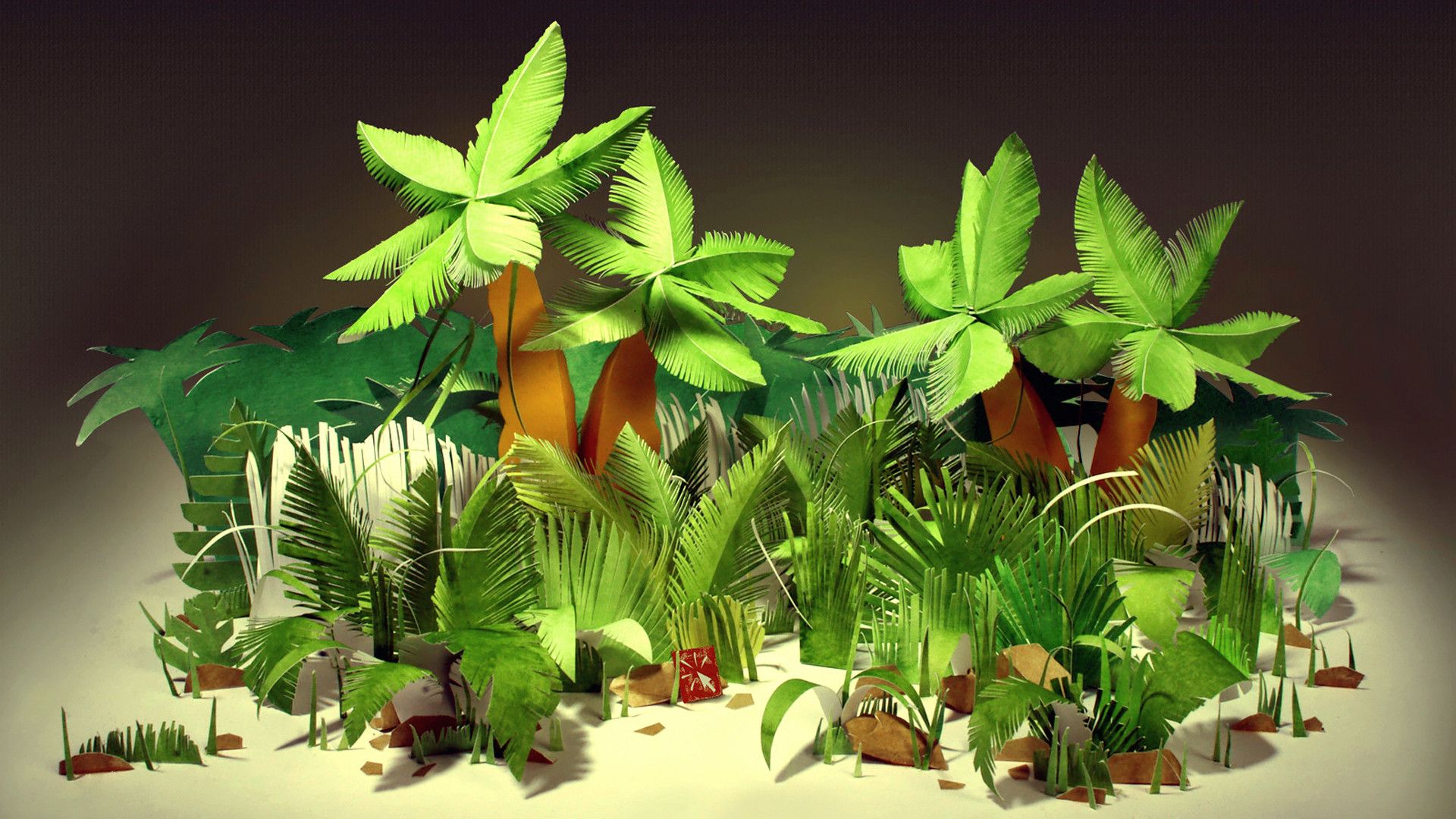 A paper model of a palm forest with a mix of palm species - Tropical
