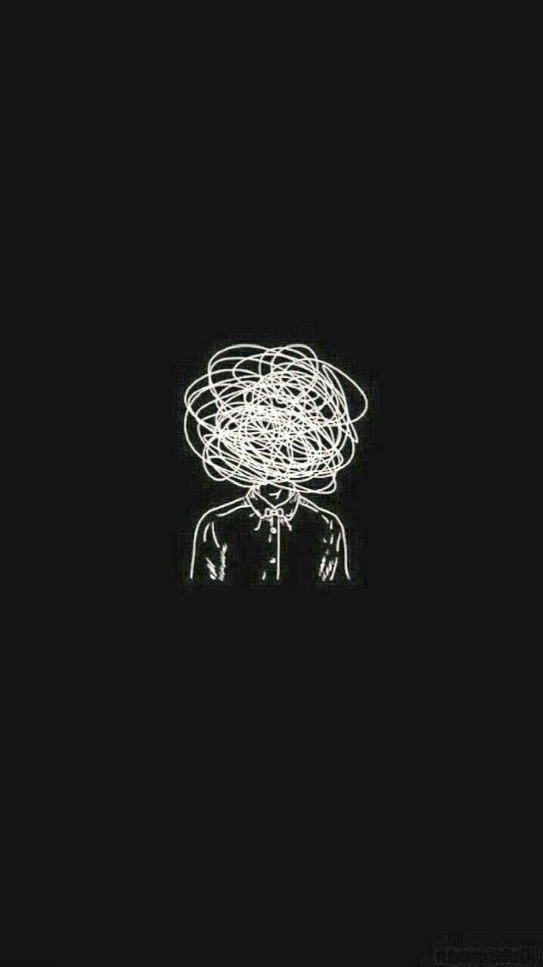 A man with scribbles for a head, black background - Dark, trippy