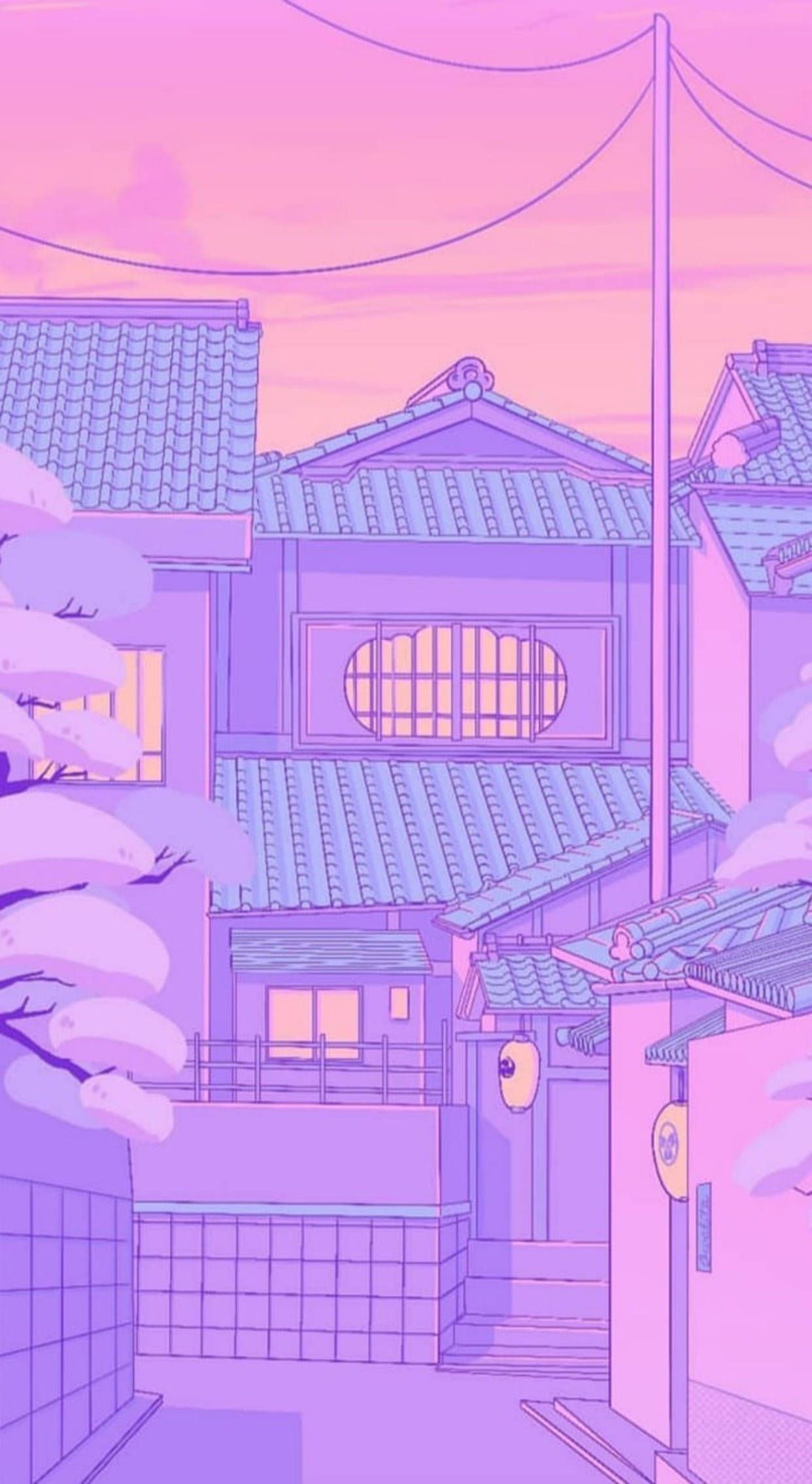 Download Purple Pastel Aesthetic Kyoto Street Wallpaper