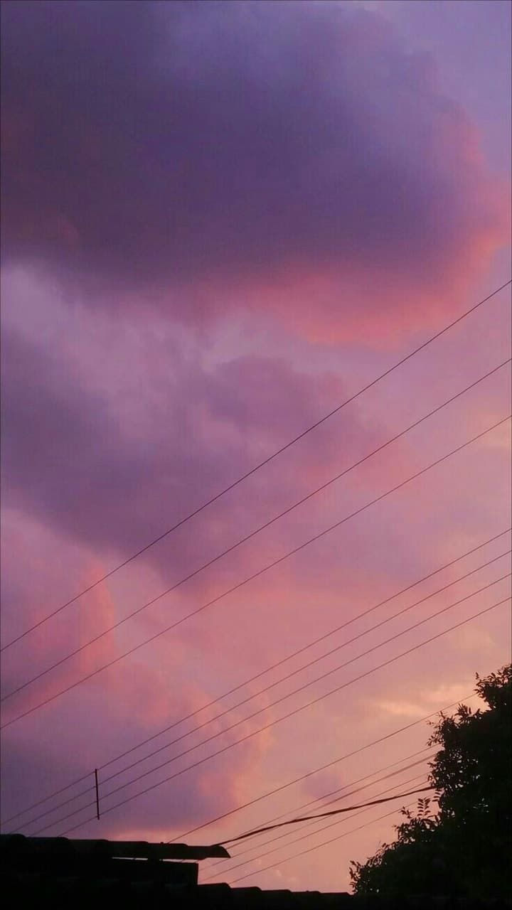 A purple sky with power lines in the foreground - Beautiful, sky