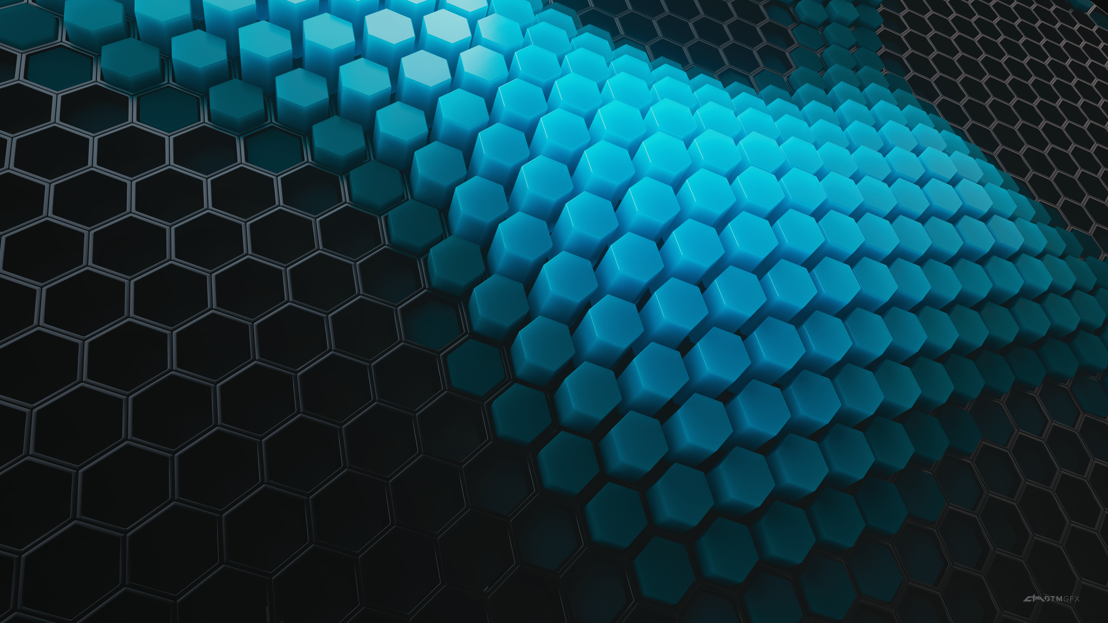 A blue and black hexagonal background - Cyan
