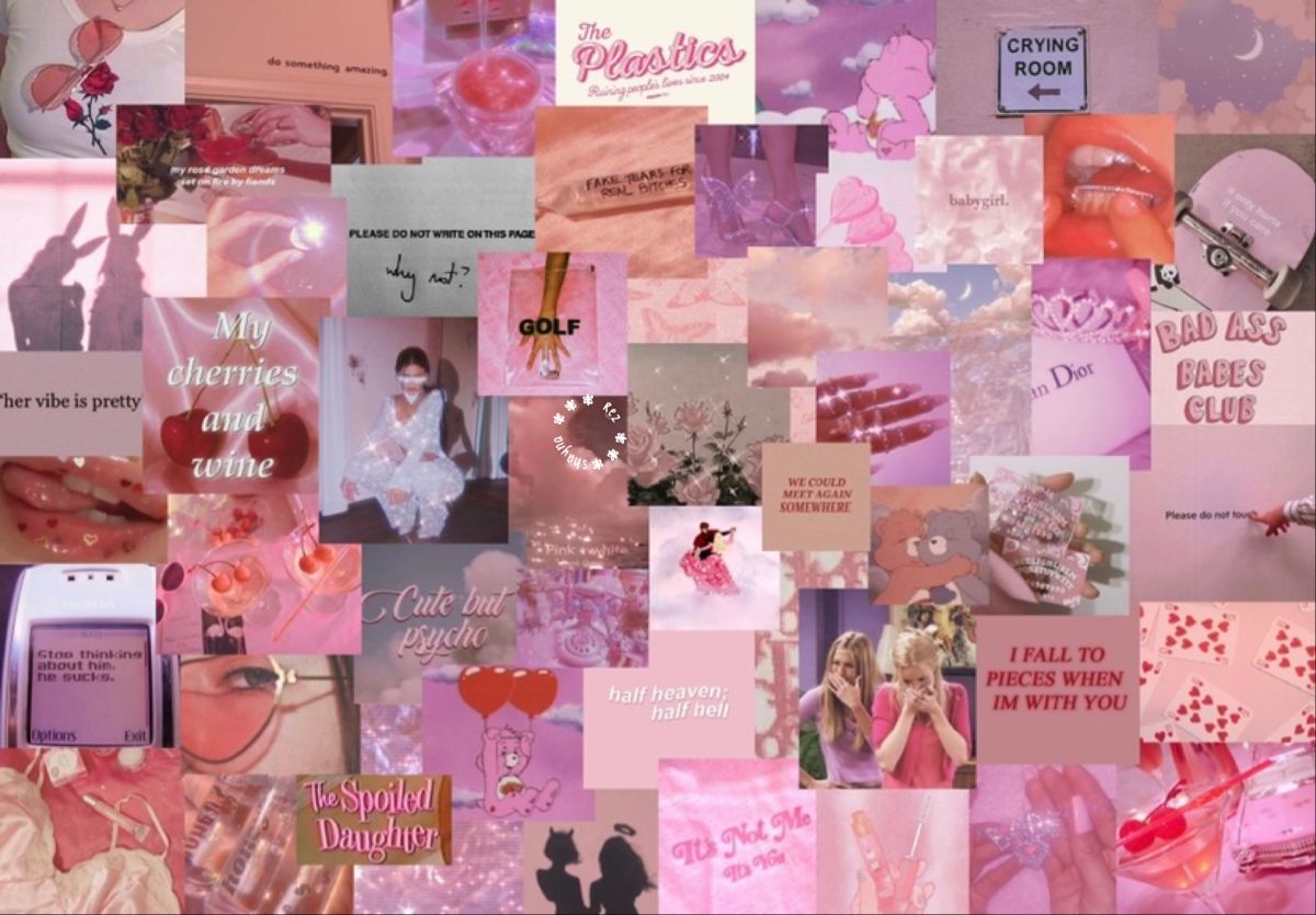 A collage of pink pictures with hearts and flowers - Dior