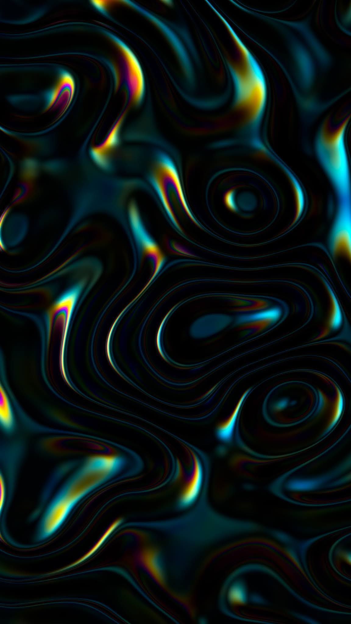A black background with colorful swirls and waves - Dark, abstract, iridescent