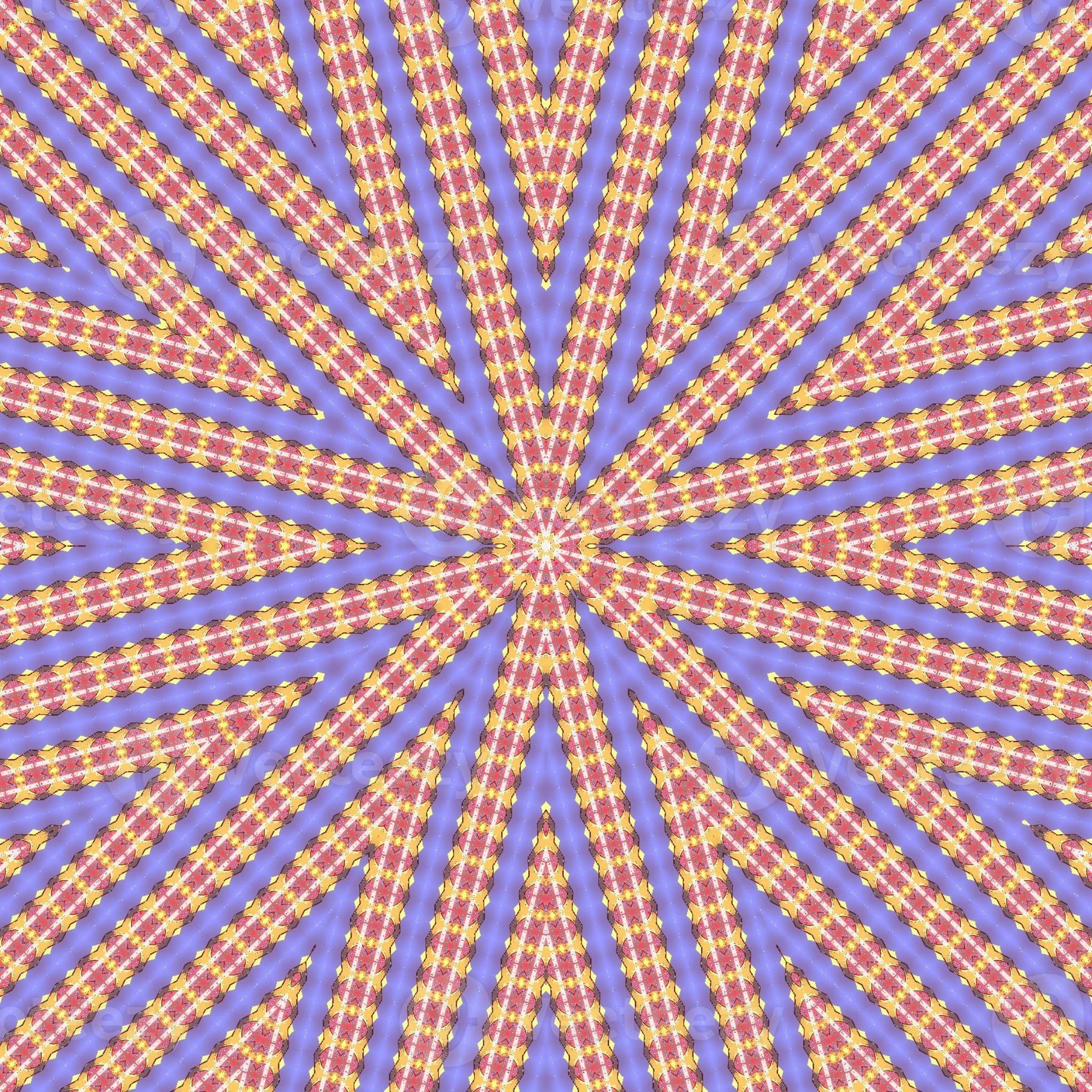 A digital image of a star burst pattern in pink, yellow, and purple. - Dark, trippy