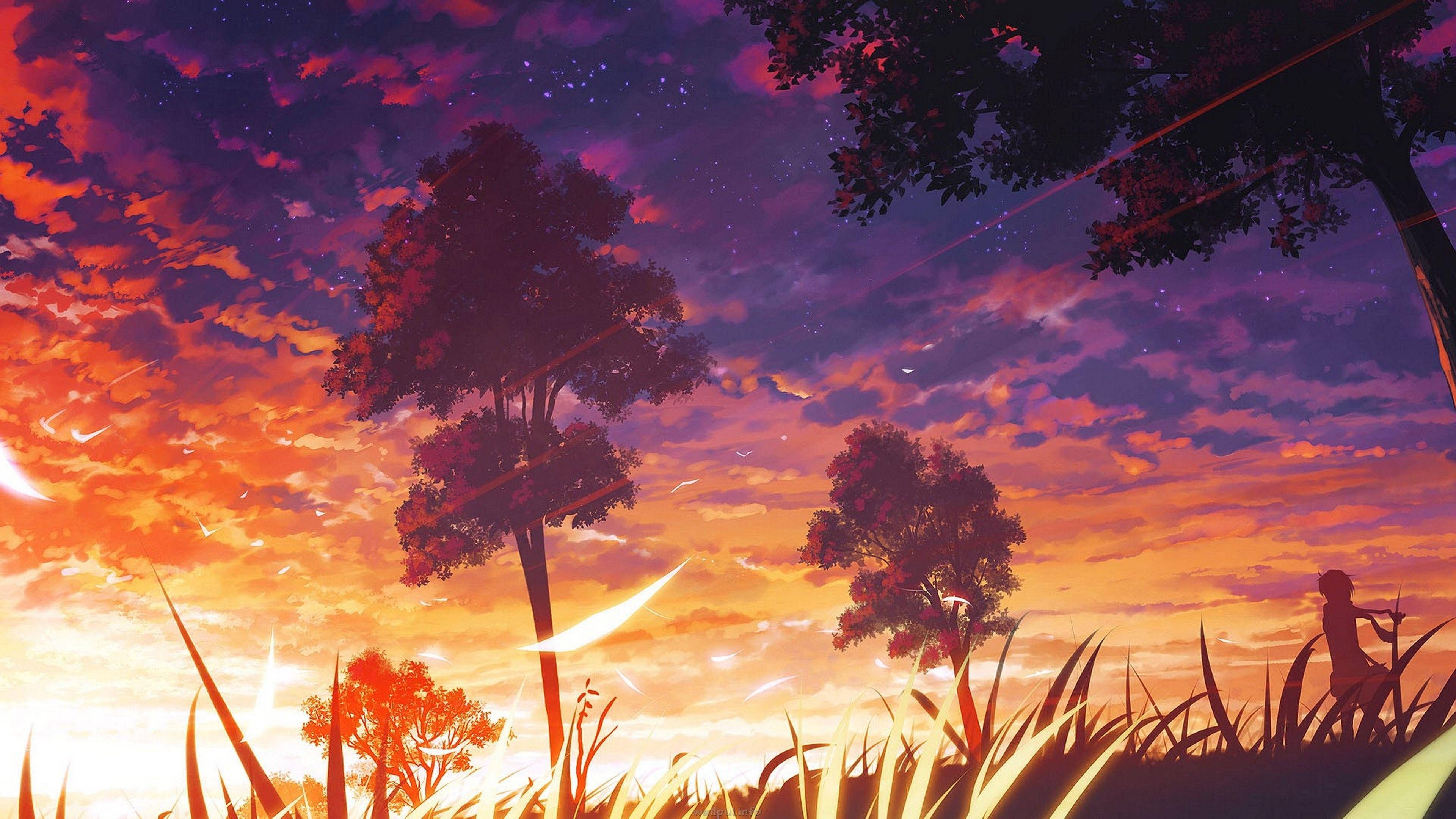 Download HD Anime Sunset Landscape Wallpaper