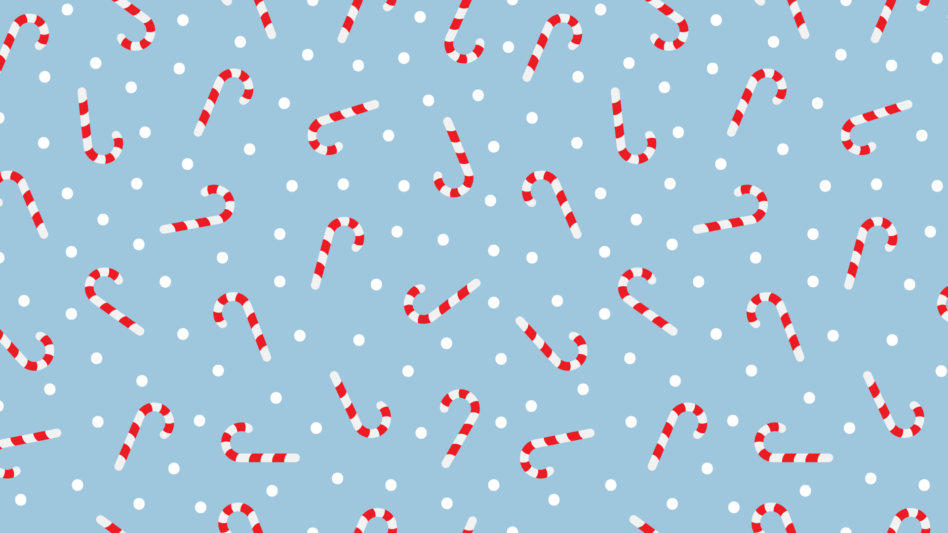 A blue background with red and white candy canes and white dots - Pastel
