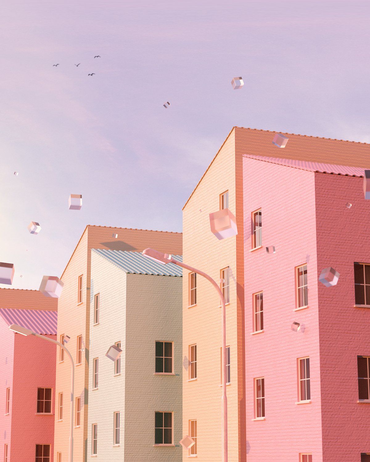 A pink building with many windows and balconies - Pastel, Danish, architecture