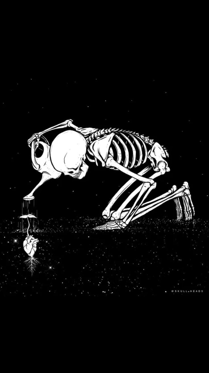 A black and white image of an animal with skeleton - Skeleton