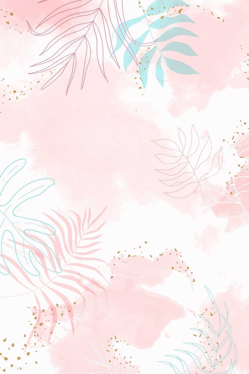 A seamless pattern of watercolor leaves and palm trees on pink background - Pastel, pastel pink