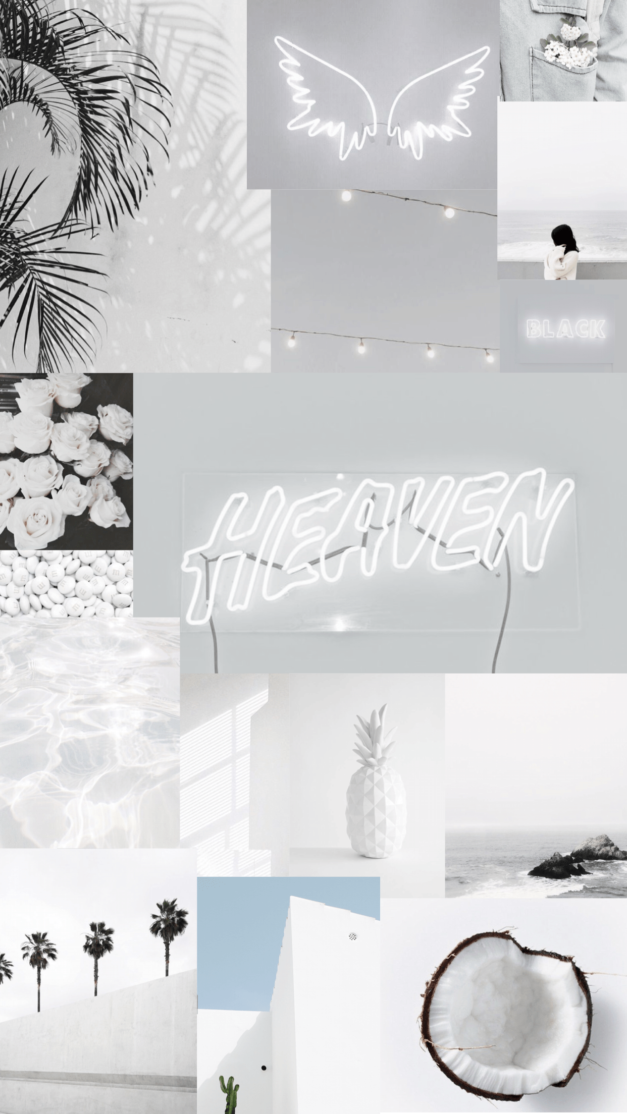 A collage of white and black aesthetic pictures. - White, Leo, silver, cute white, black and white