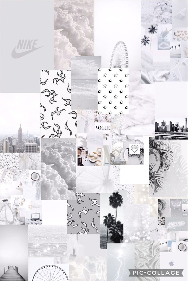 A collage of white and black pictures - White