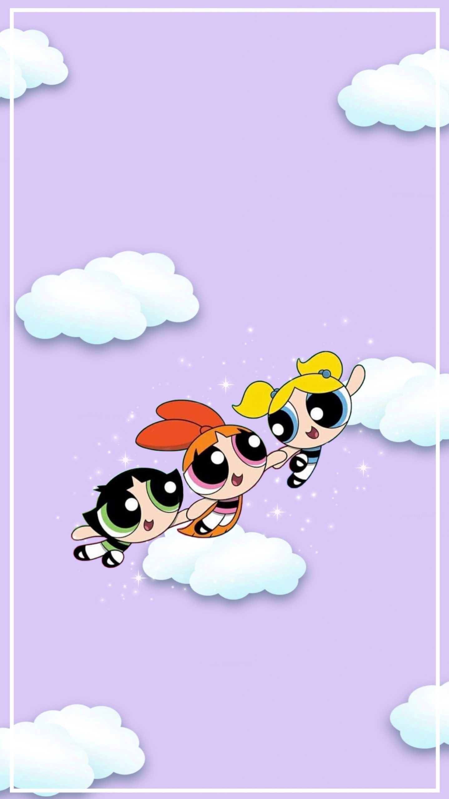 The powerpuff girls flying in a cloudy sky - The Powerpuff Girls