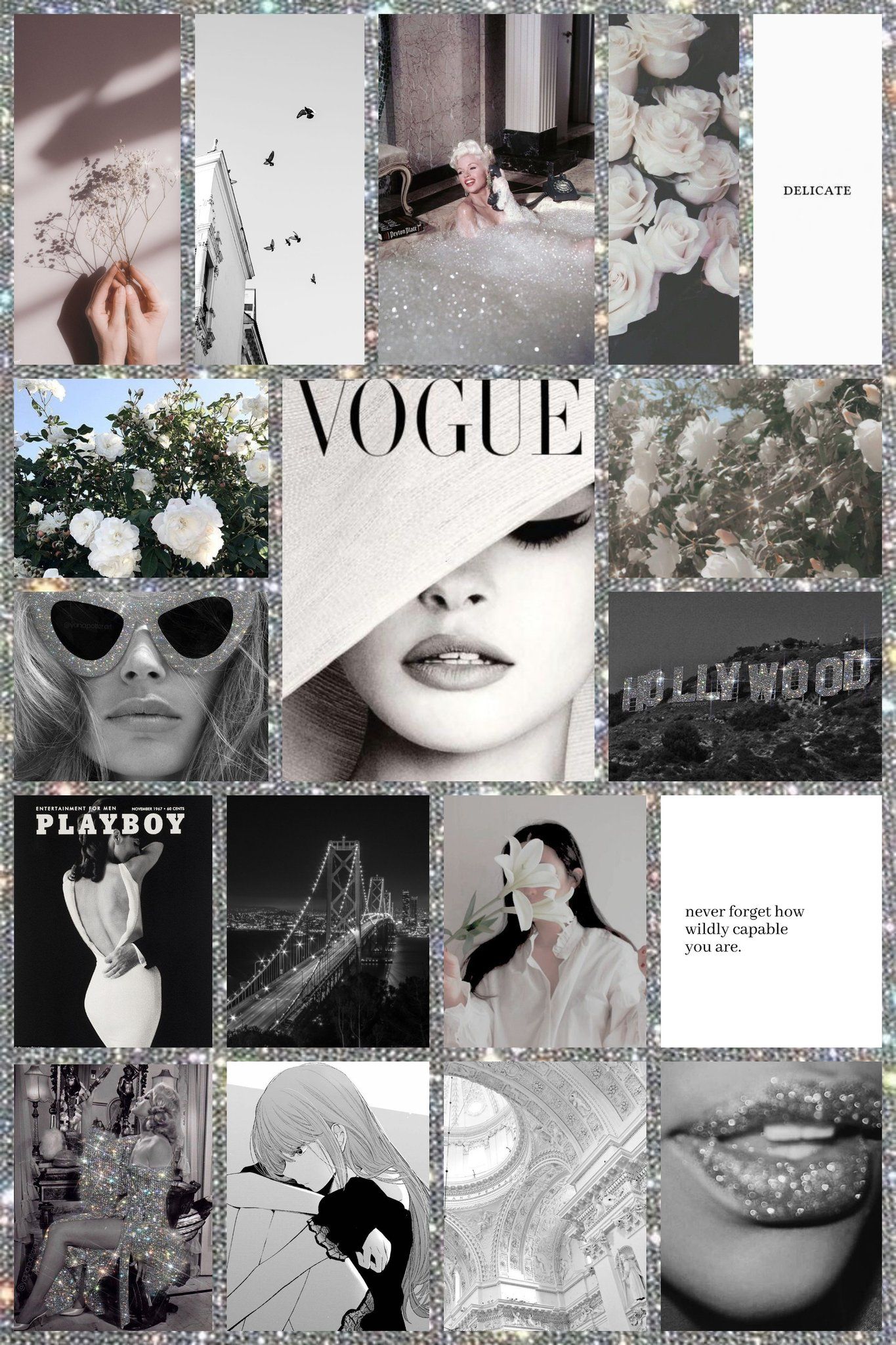 Black and white collage with the word Vogue - White, collage, Vogue, makeup