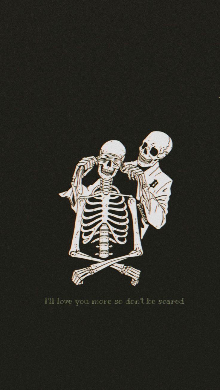 A skeleton hugging another skeleton with the caption 