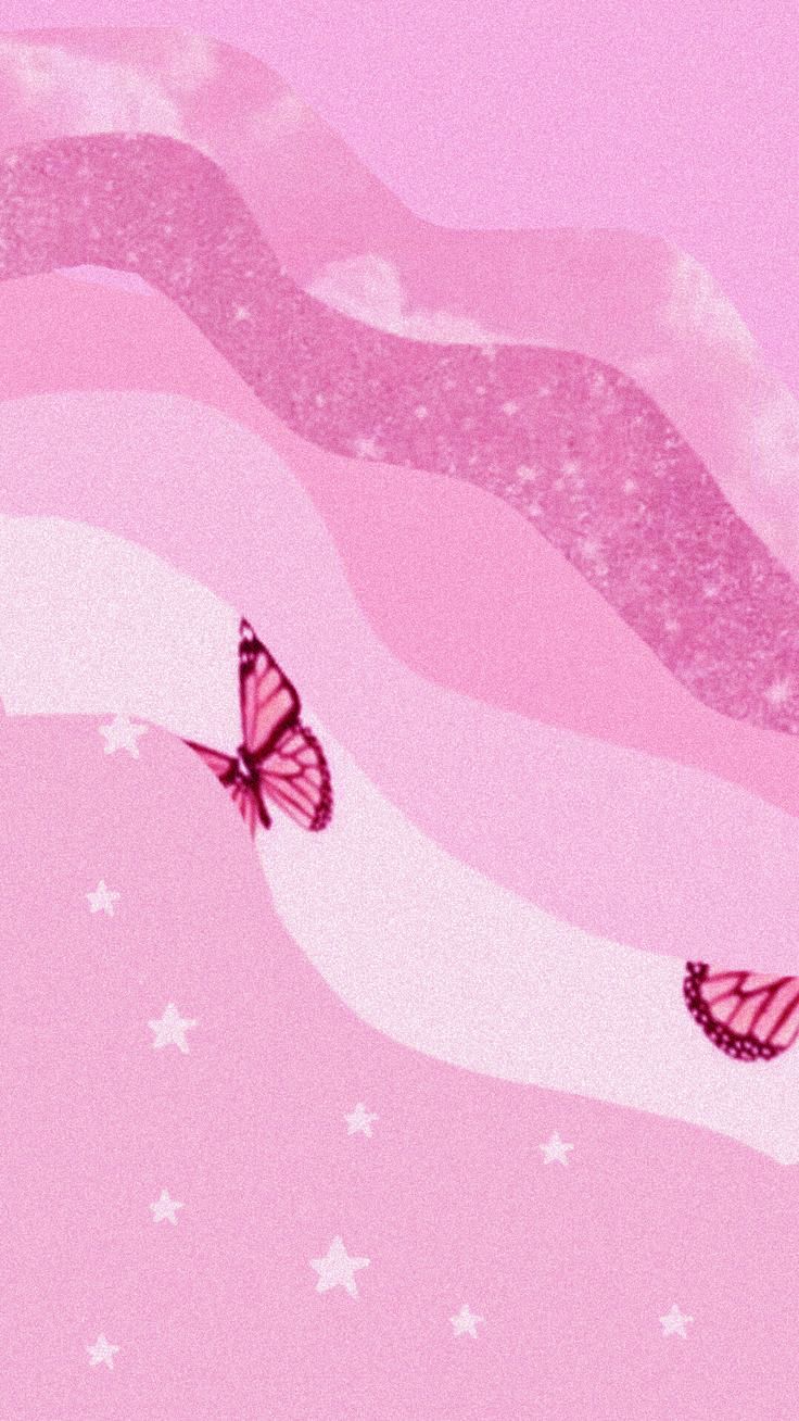 Aesthetic pink butterfly wallpaper for phone background. - Cute pink