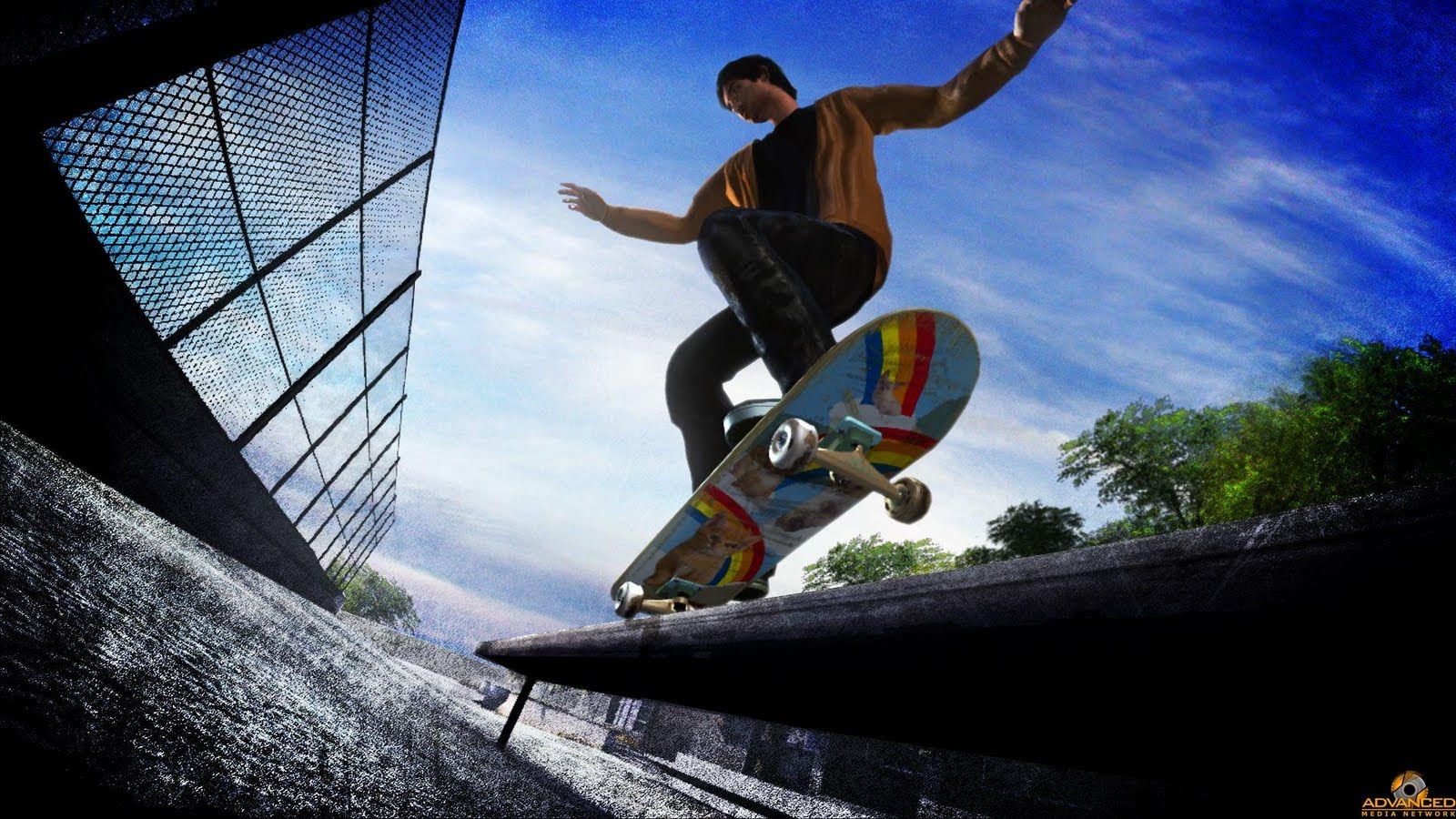 A skateboarder is doing tricks on the rail - Skate