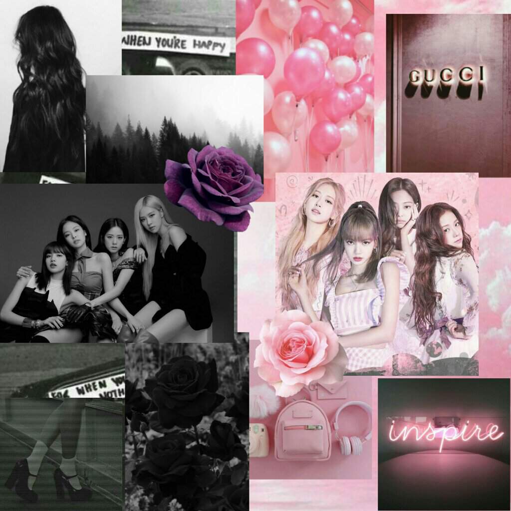 A collage of different pictures with pink roses - BLACKPINK