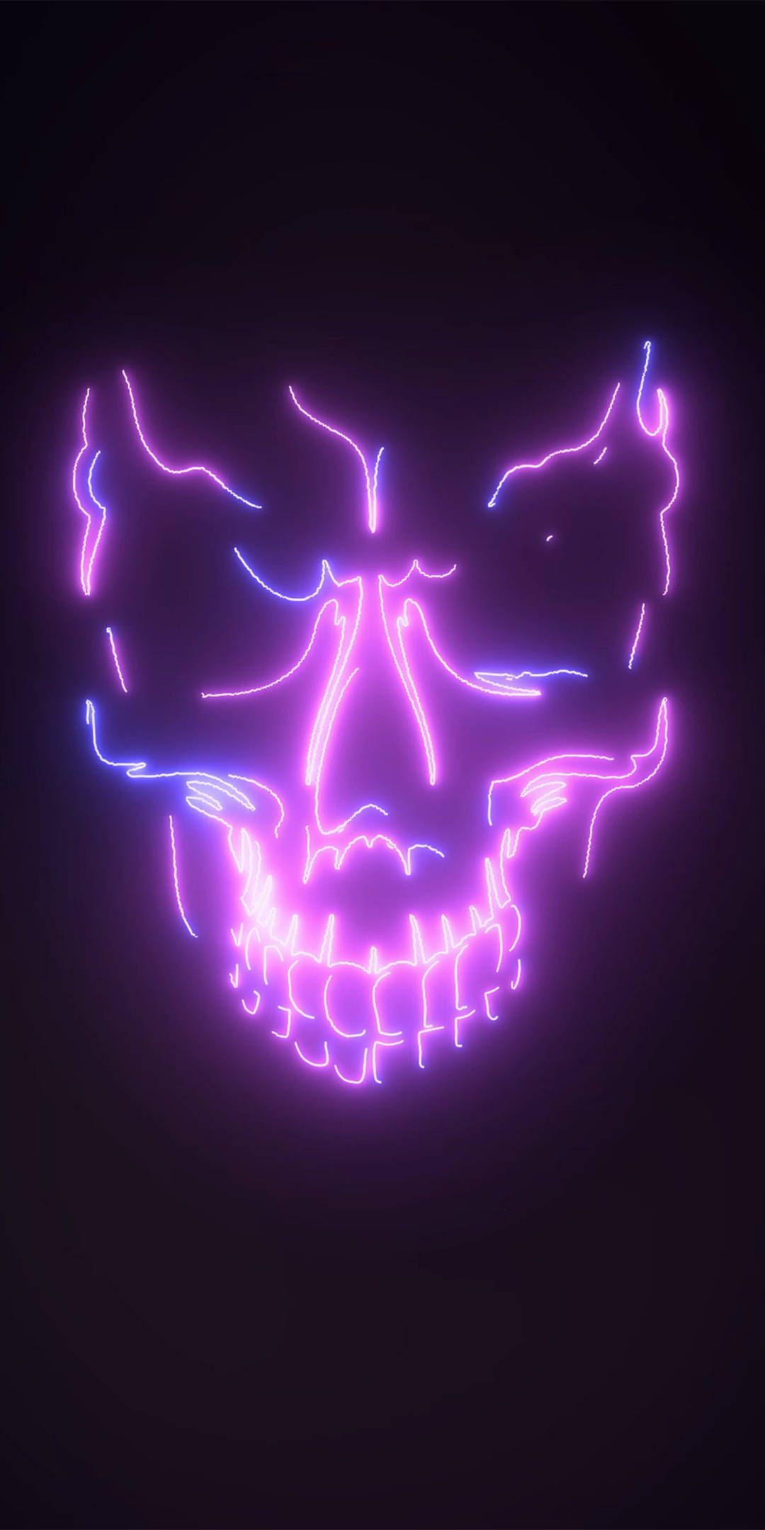 A neon purple and pink mask on a black background - Dark purple