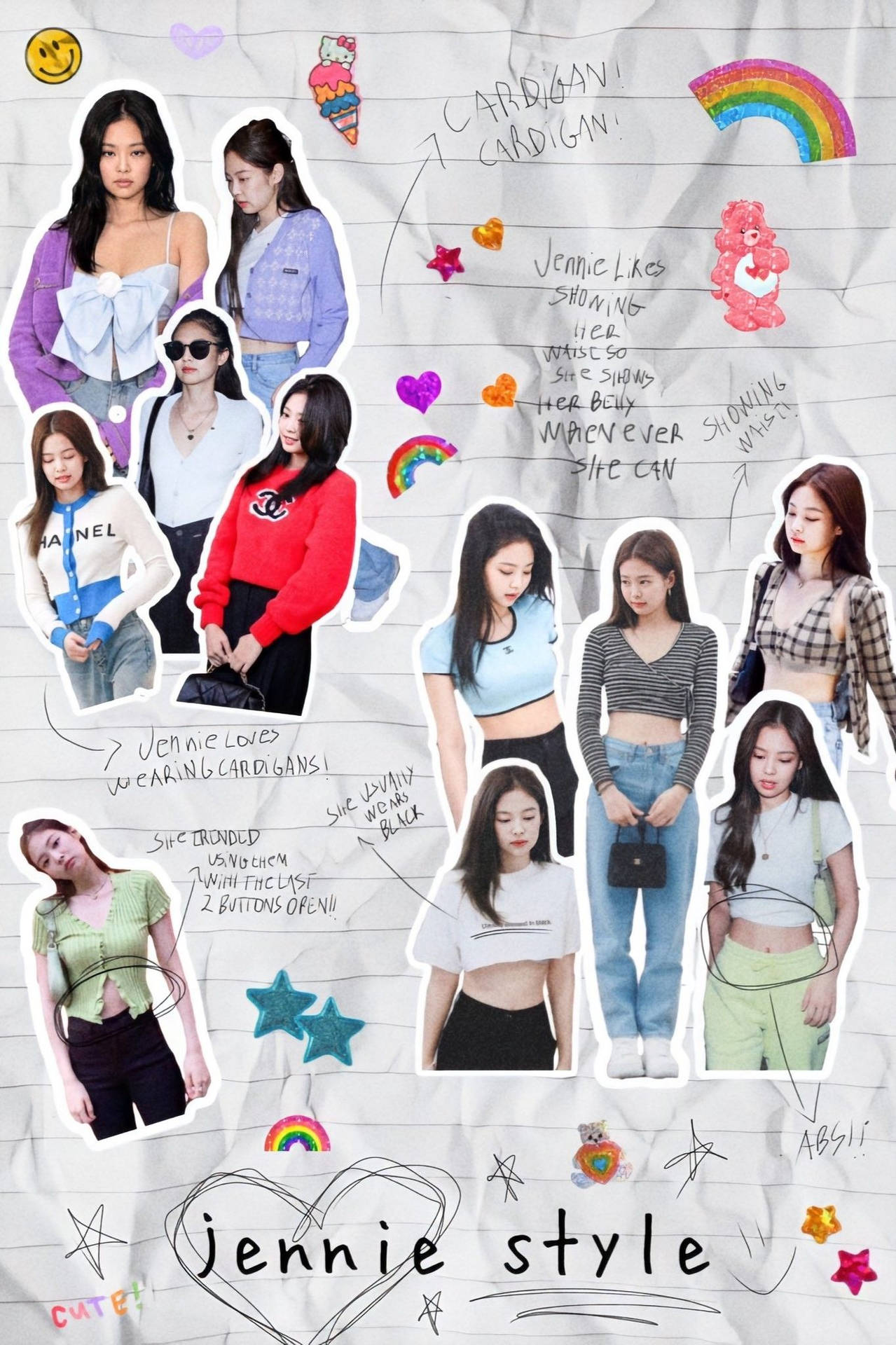 A collage of pictures with the word jenny style - BLACKPINK, Jennie