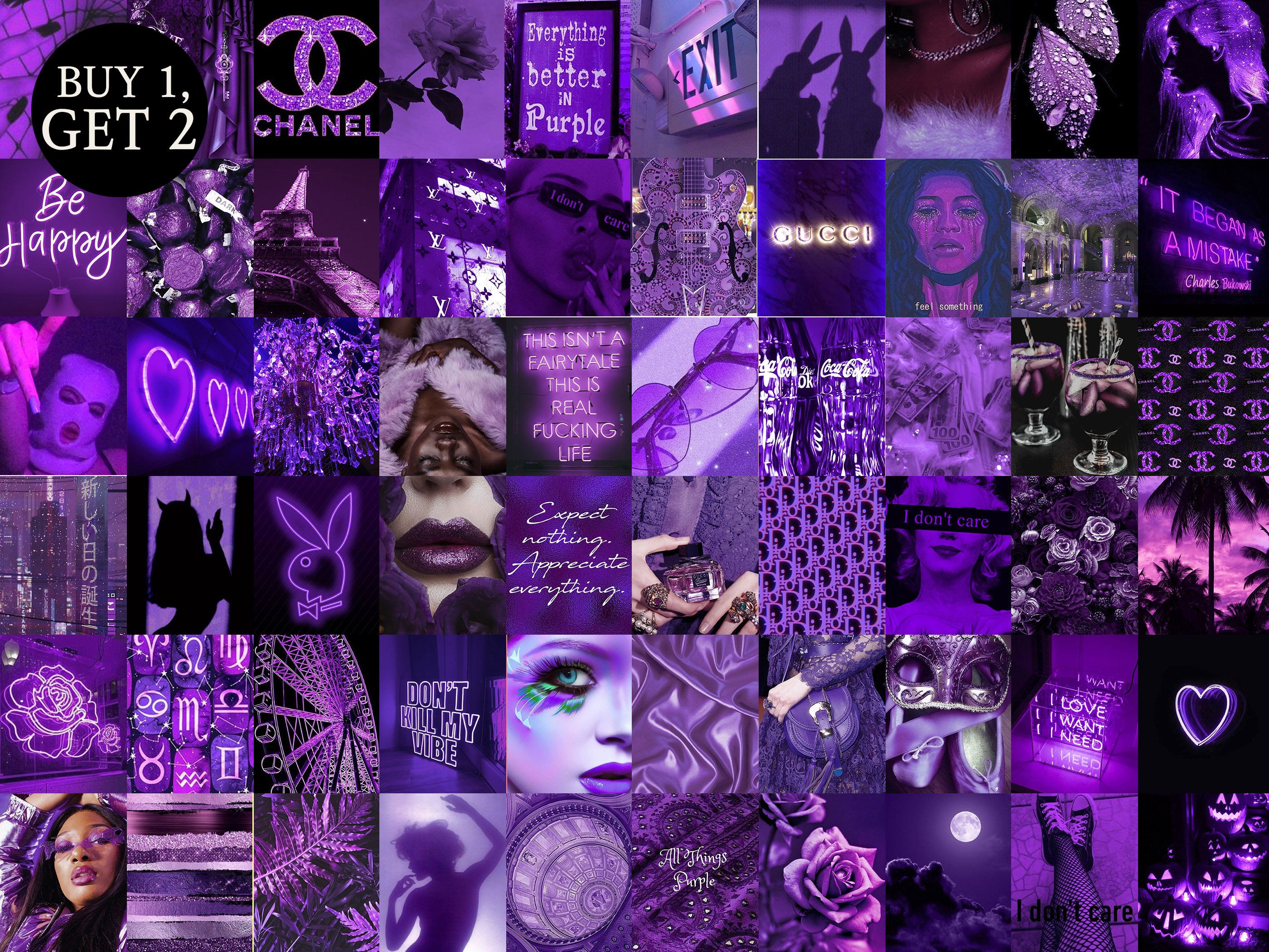 A collage of purple images with different pictures - Dark purple