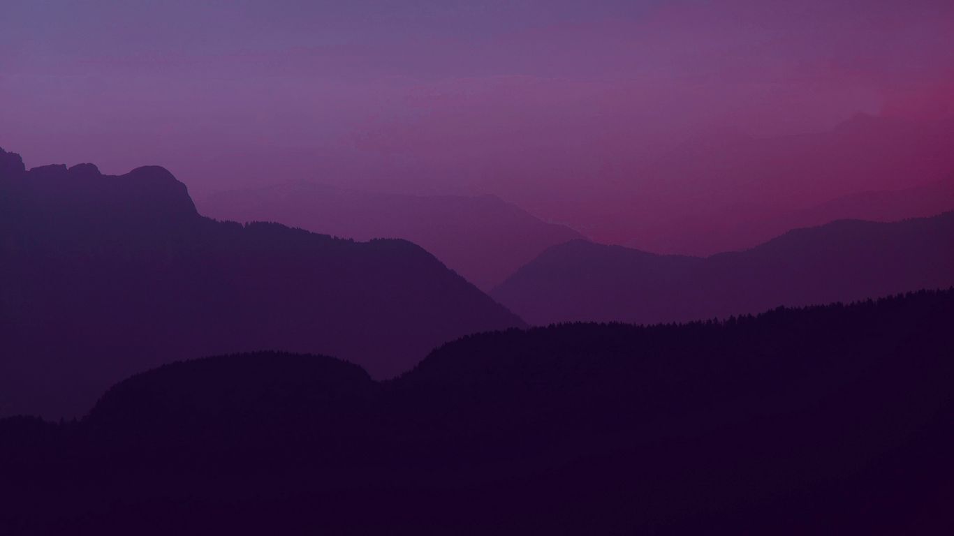 A purple sky with mountains in the background - Dark purple, landscape, 1366x768