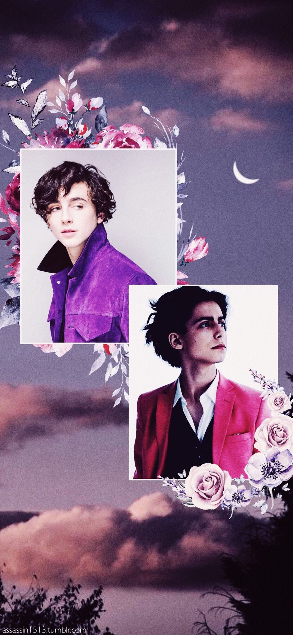 A picture of two people with flowers - Timothee Chalamet