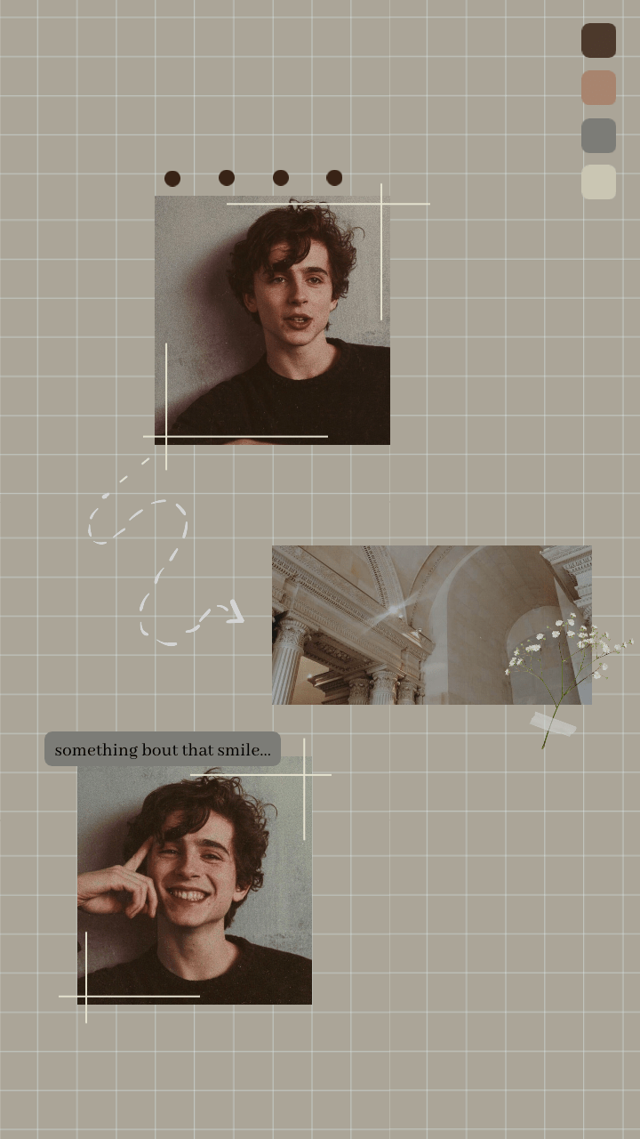 Aesthetic collage with a picture of Timothée Chalamet, a quote and some flowers. - Timothee Chalamet