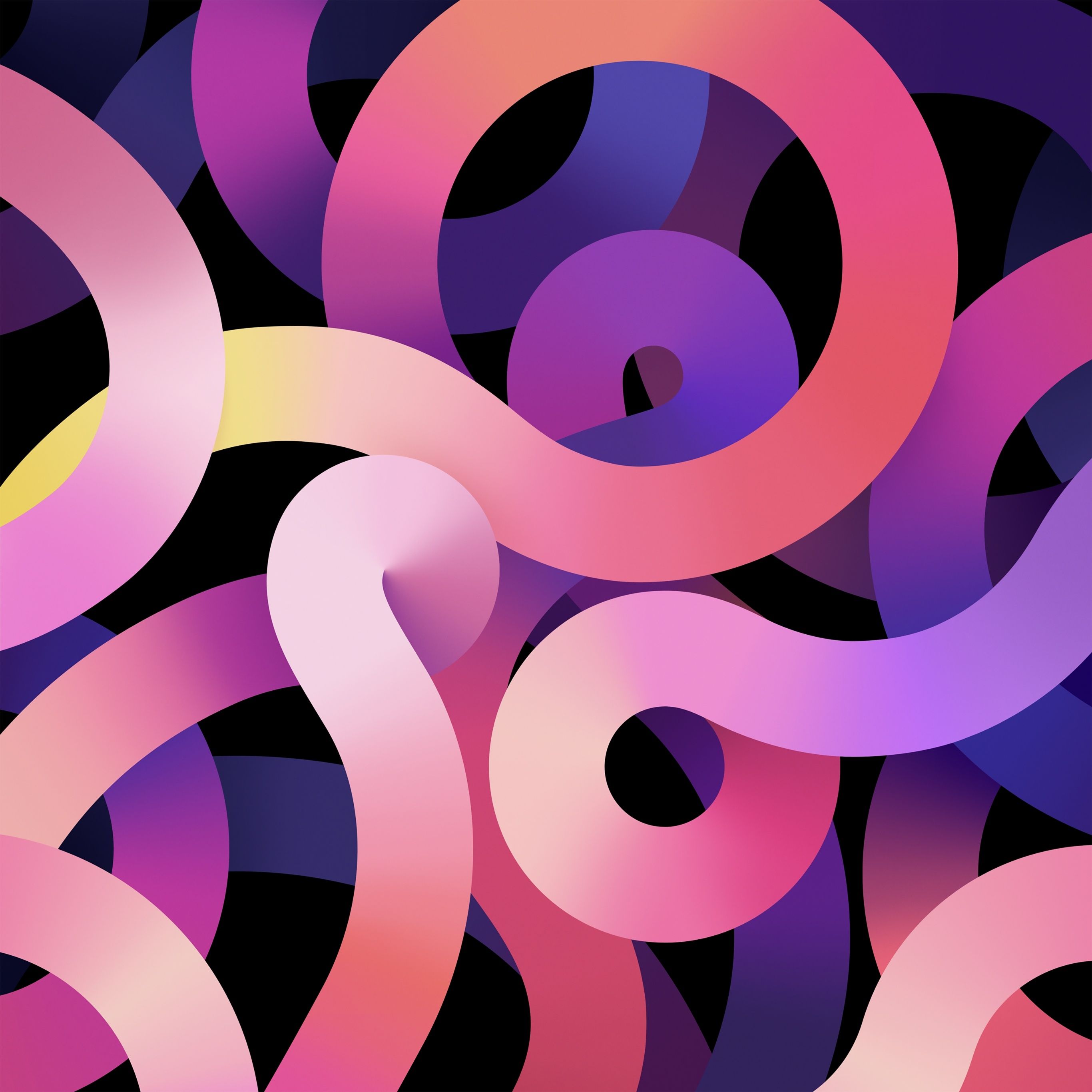 A colorful abstract pattern of spirals on black - IPad, hot pink
